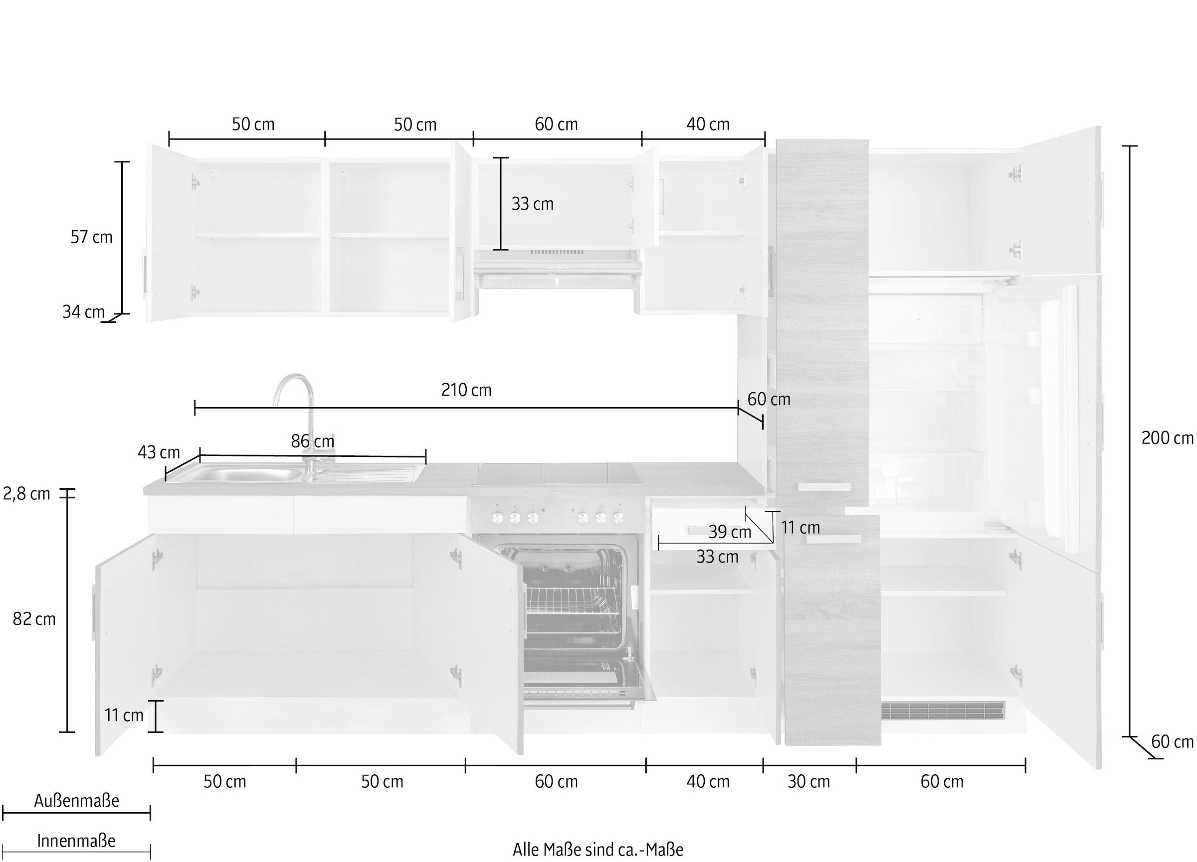 KOCHSTATION Kitchenette »KS-Gera« Largeur 300 cm, avec appareils électriques en option, avec plan de travail
