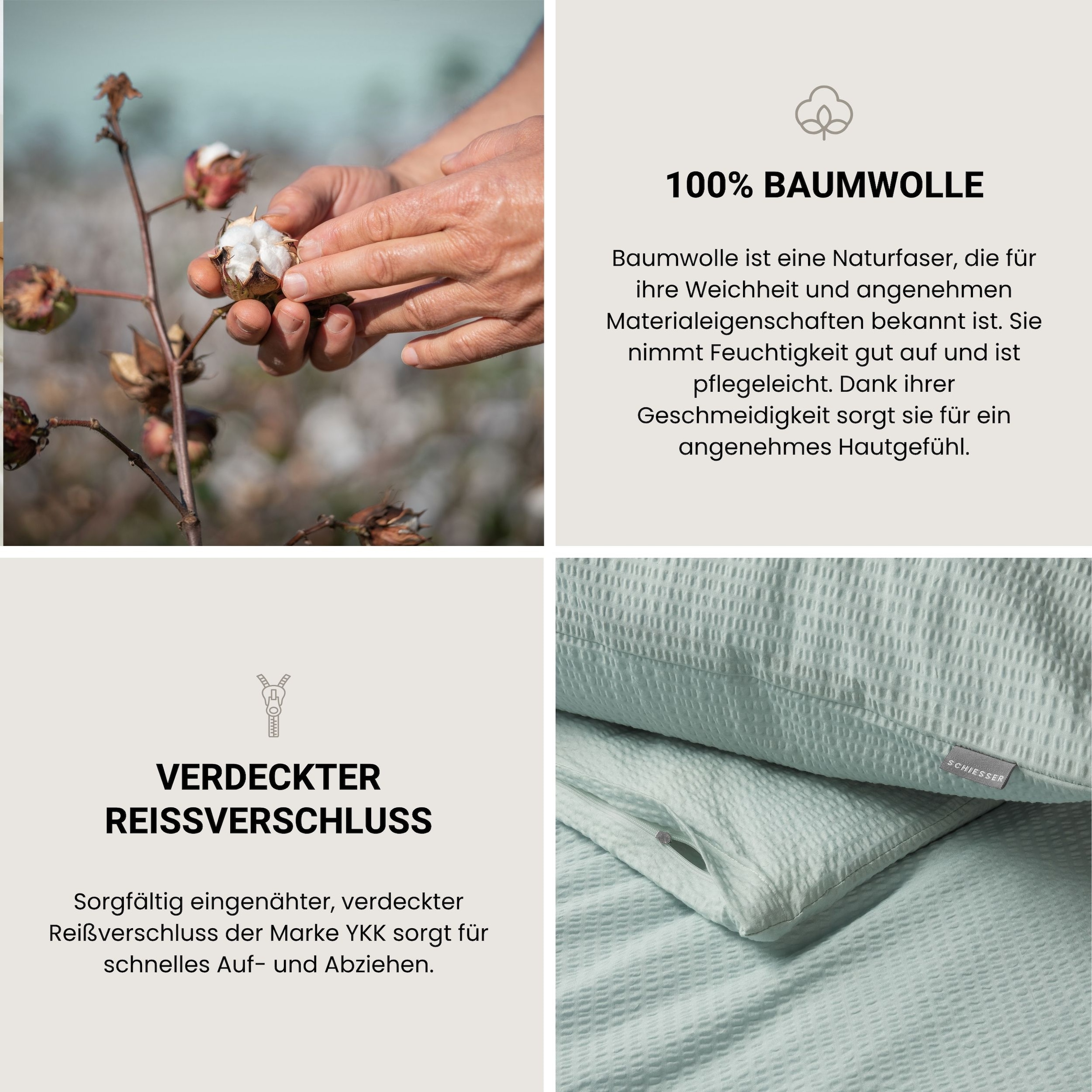 Schiesser Bettwäsche »Laura aus Baumwoll-Seersucker in zarten Farbtönen« 2 Stk. OEKO-TEX® MADE IN GREEN
