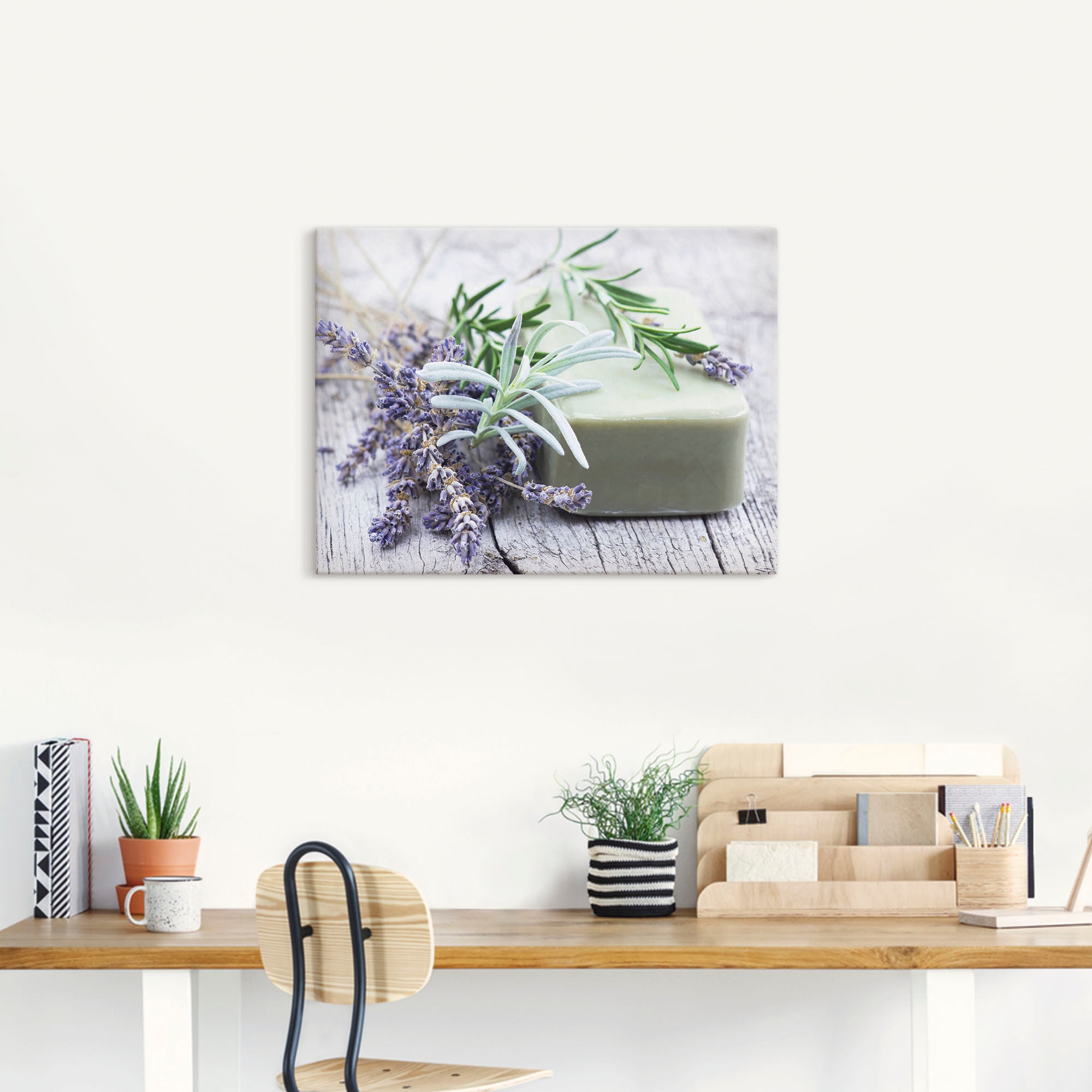 Artland Wandbild »Stück natürlicher Seife mit Kräutern«, Spa, (1 St.), als Leinwandbild, Poster, Wandaufkleber in verschied. Grössen