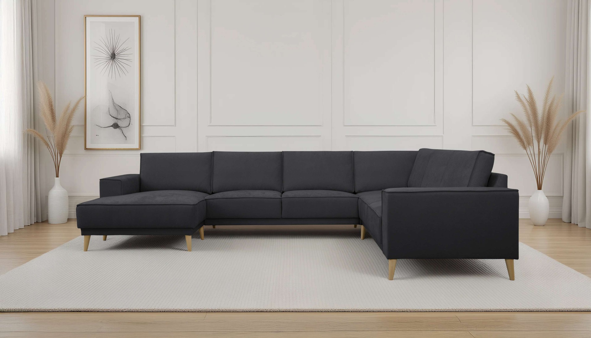 Image of GOODproduct Wohnlandschaft "Oland Skandi, weicher Chenille-Stoff" U-Form, 342 cm, Wellenunterfederung, Skandi-Design, Massivholzfüsse