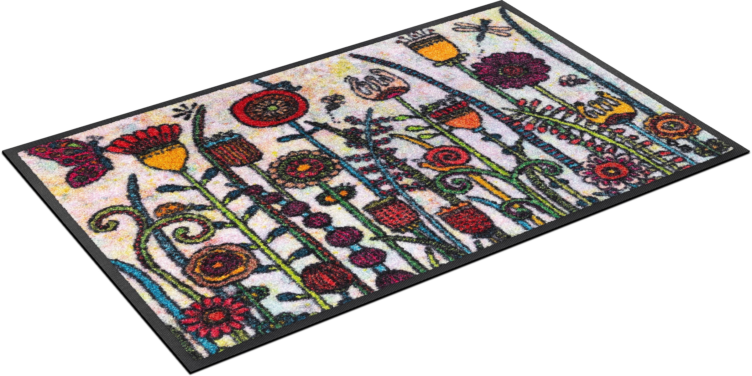 Image of wash+dry by Kleen-Tex Fussmatte "Sonnentag" rechteckig 7 mm Höhe Schmutzfangmatte, Motiv Blumen, rutschhemmend, waschbar