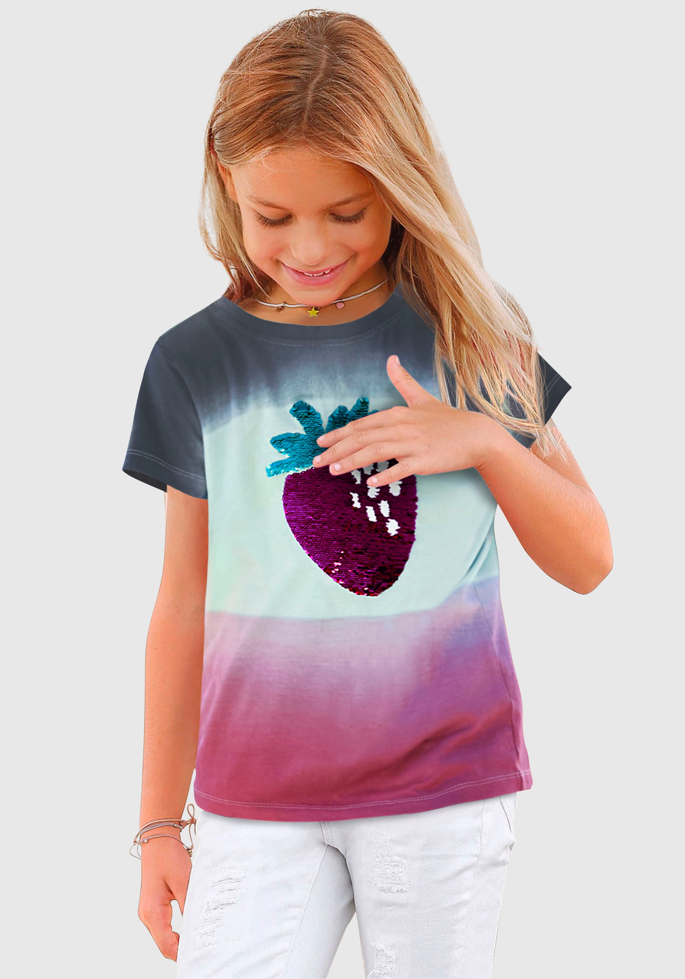 Modische KIDSWORLD T-Shirt, mit ohne Farbverlauf bestellen & Wendepailletten Mindestbestellwert