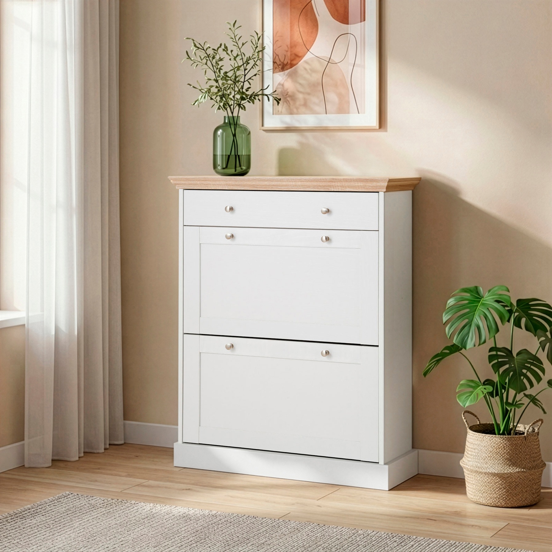 GOODproduct Commode à chaussures »Binz« avec belles poignées en métal et beaucoup d'espaces de rangement, hauteur 105cm