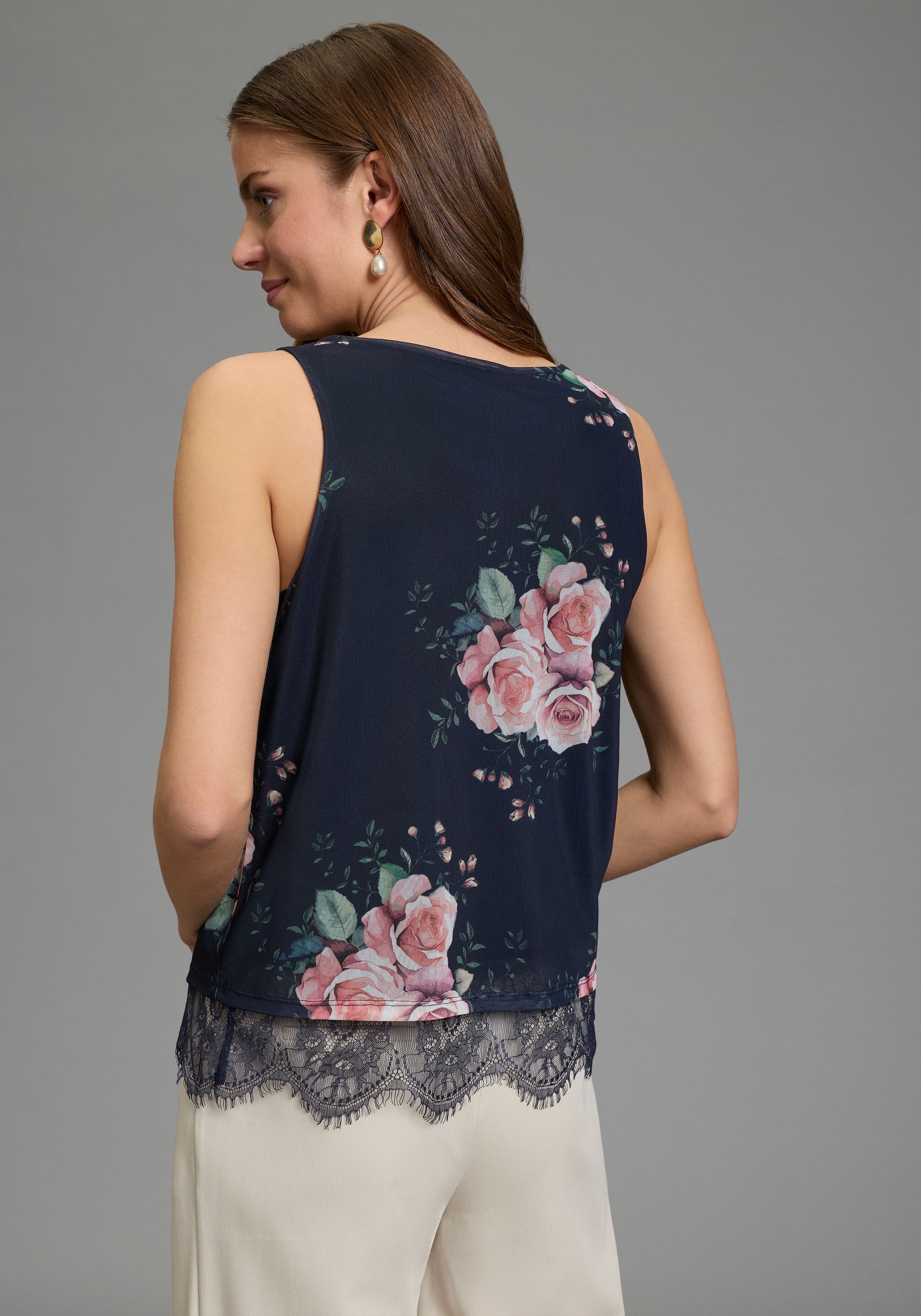 Laura Scott Top chemisier en mesh doux avec dentelle, à fleurs
