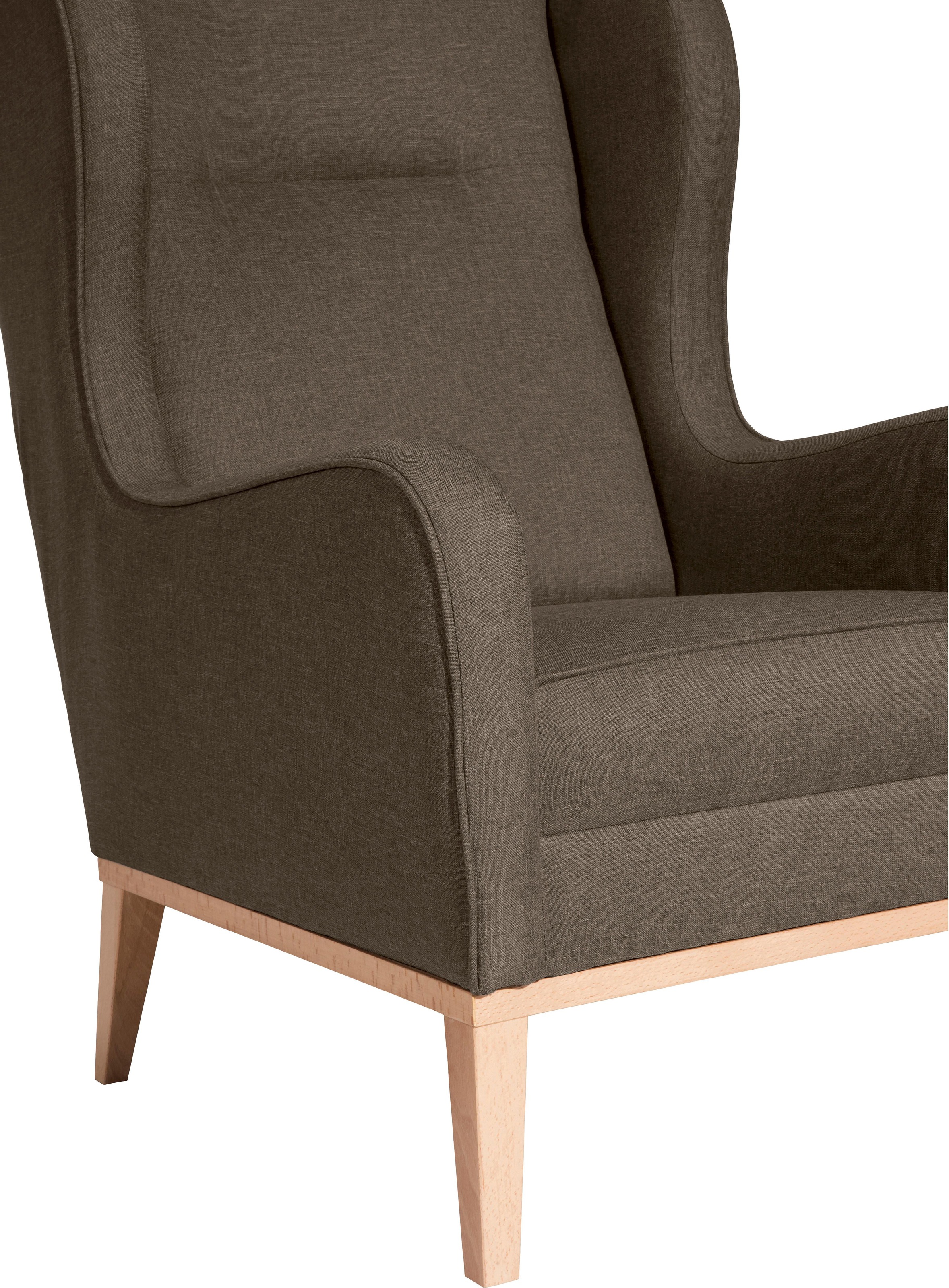 Max Winzer® Ohrensessel »Anthony eleganter Hochlehner, Designsessel, bequem und komfortabel«, mit umlaufendem Holzsockel & Kedernaht, Solitärmöbel mit hohem Holzfuss