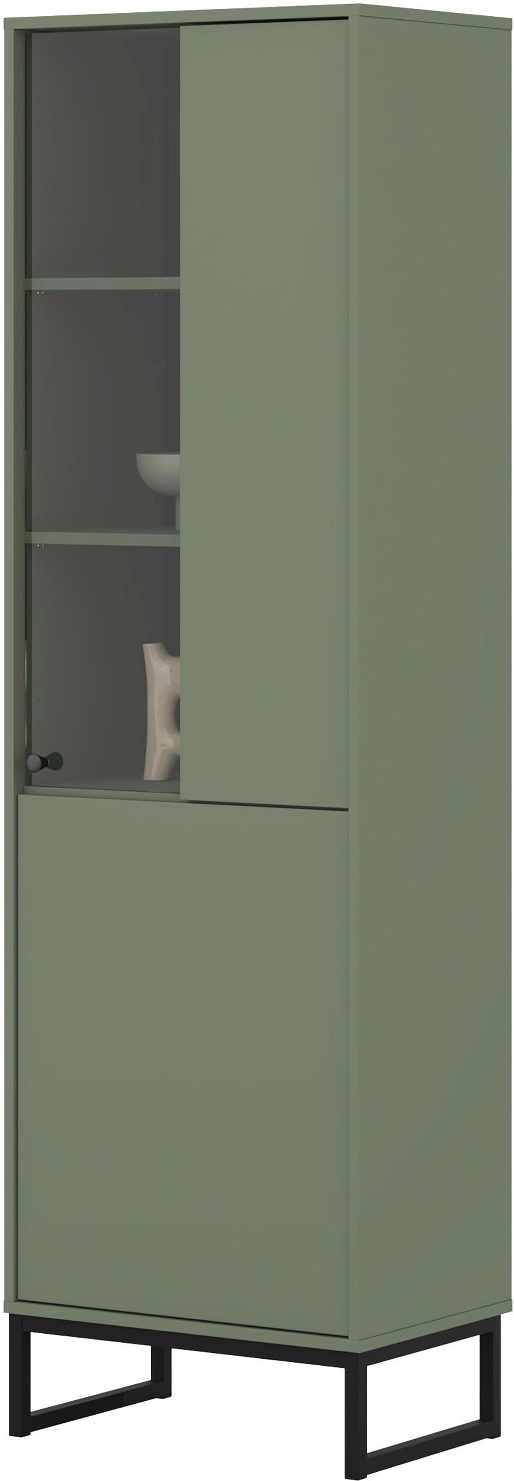 GOODproduct Vitrine »Loft, Höhe 180 cm, moderne Standvitrine mit 2 Türen, Metallkufen« Hochschrank mit viel Stauraum, Glastür und verstellbaren Einlegeböden
