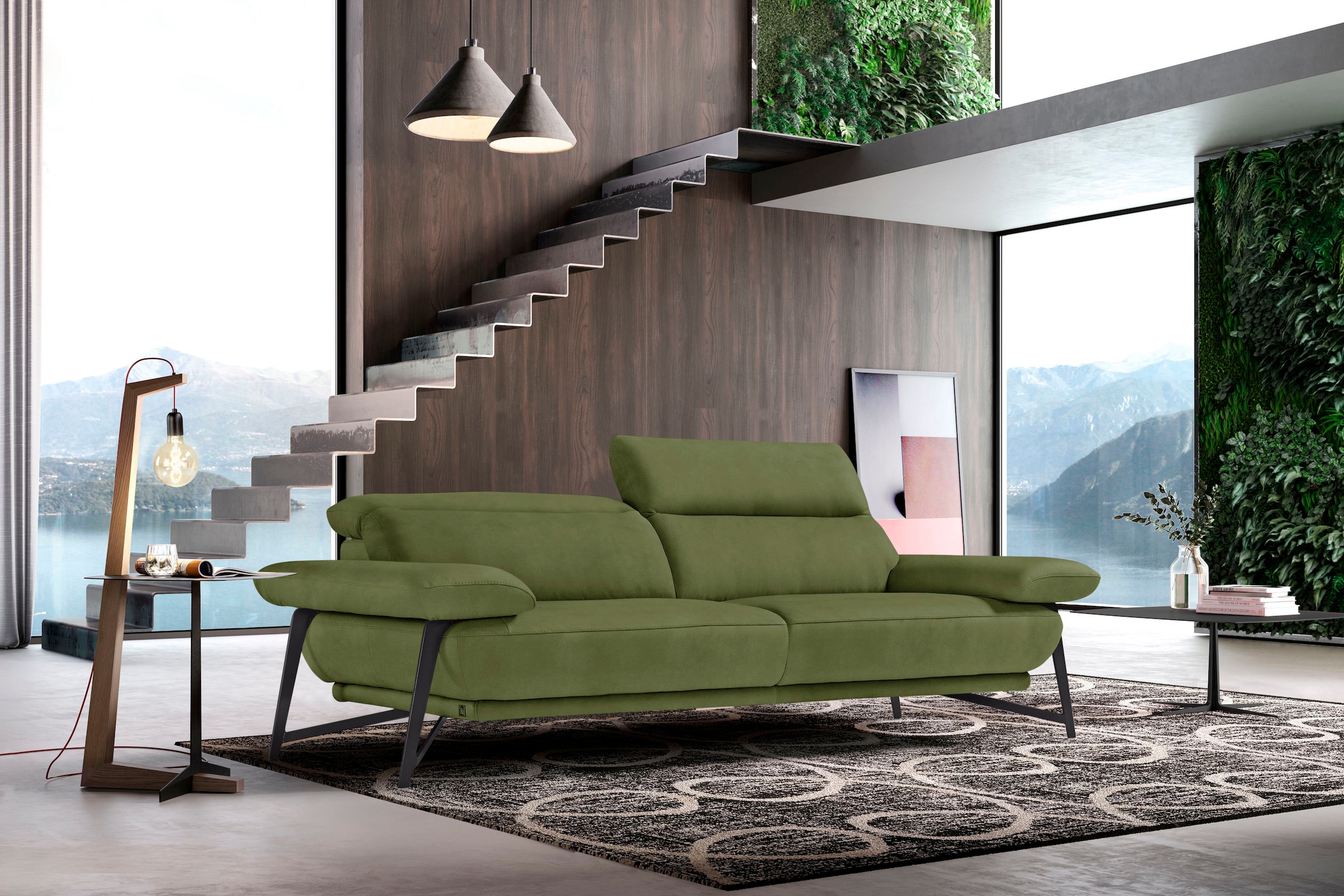 Image of Egoitaliano 2,5-Sitzer "Anais, Designsofa mit erstklassigem Sitzkomfort, Fussfarbe schattengrau" Kopfteil verstellbar, 232 cm, Luxus-Microfaser, kiwi