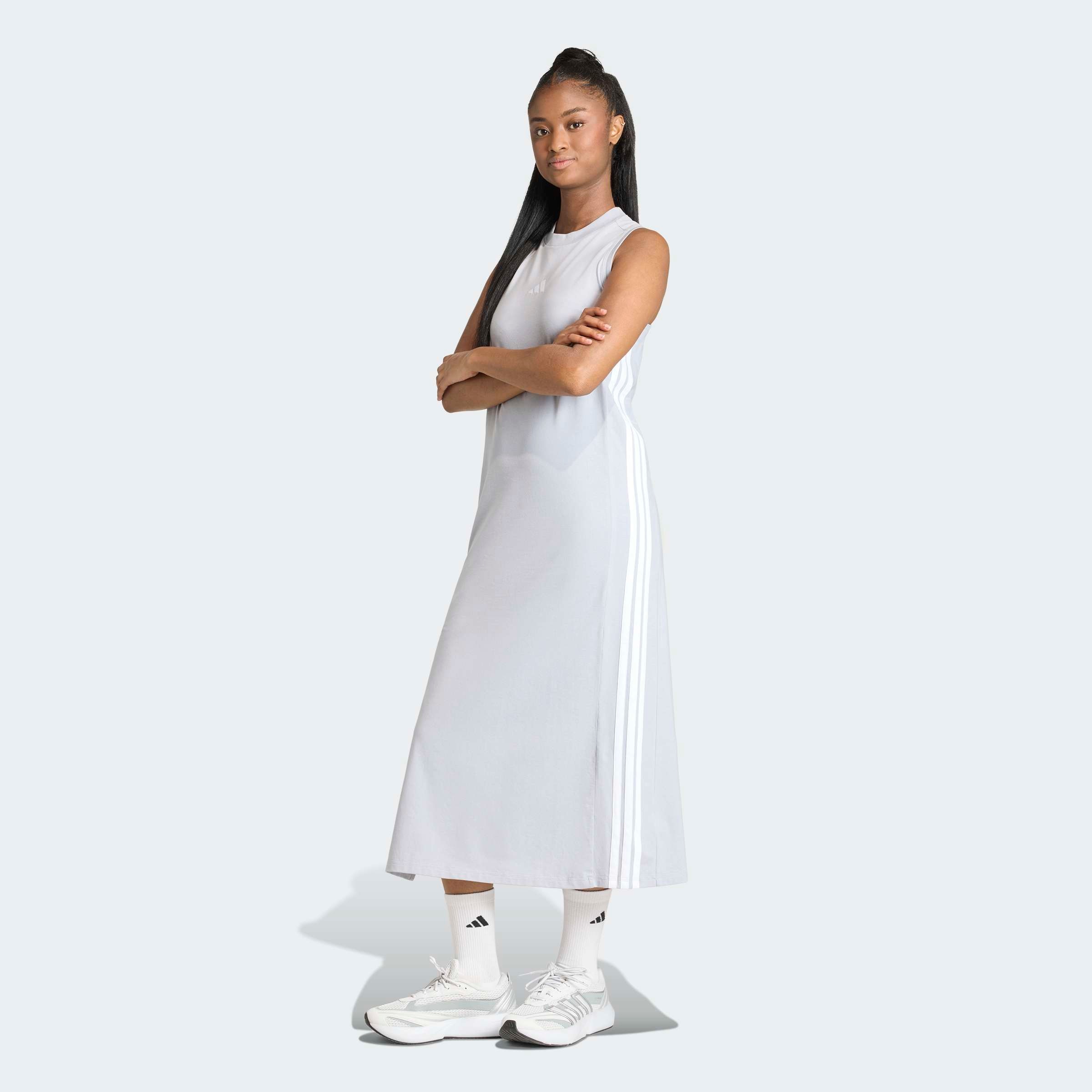 Image of adidas Sportswear Shirtkleid "ESSENTIALS 3-STREIFEN LONG RACERBACK" ärmelloses Racerback-Design, sportlicher Stil, ohne Verschluss