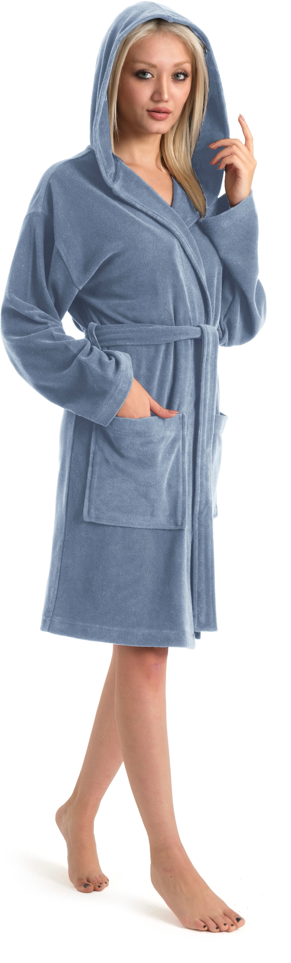 my home Peignoir de bain femme »Sina, ideal für Sauna & Spa, Hotelbademantel, Morgenmantel« 1 cuis tlg., einfarbiger Bademantel, kurz, hoher Baumwollanteil, XS-4XL