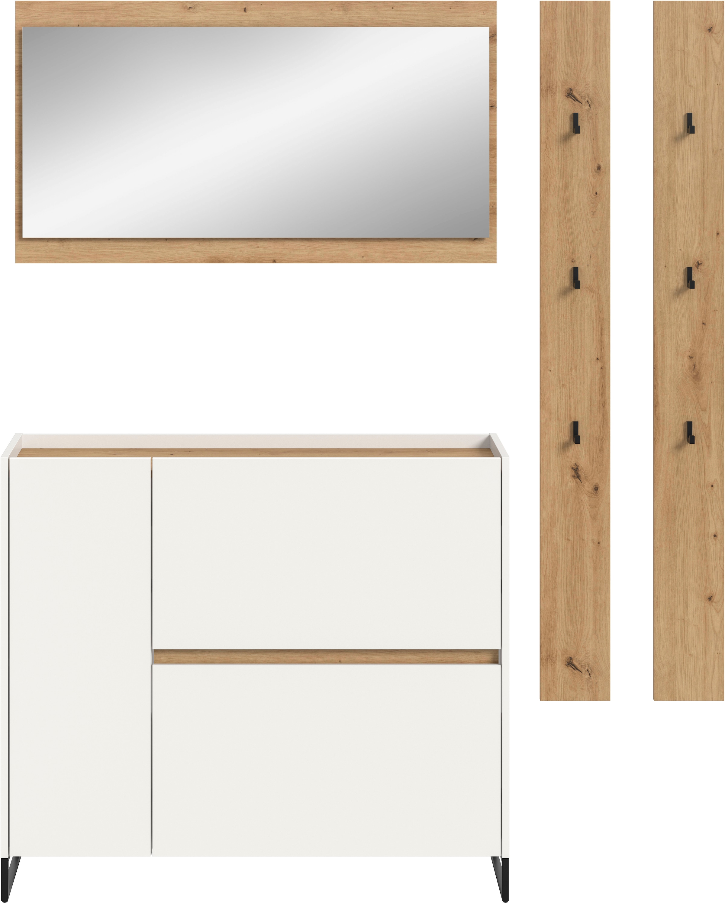 Home affaire Garderoben-Set »EVRID, 4-teilig, Breite 172 cm, individuell stellbar & erweiterbar« best. aus: Kommode, Spiegel & 2x Hakenleiste, 4 Stk. tlg.