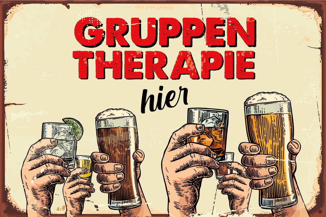 queence Metallbild »Gruppentherapie Bier Spruch Stahlschild Blechschild«, (1 St.), 20x30x0,2cm - mit 4 Lochbohrung