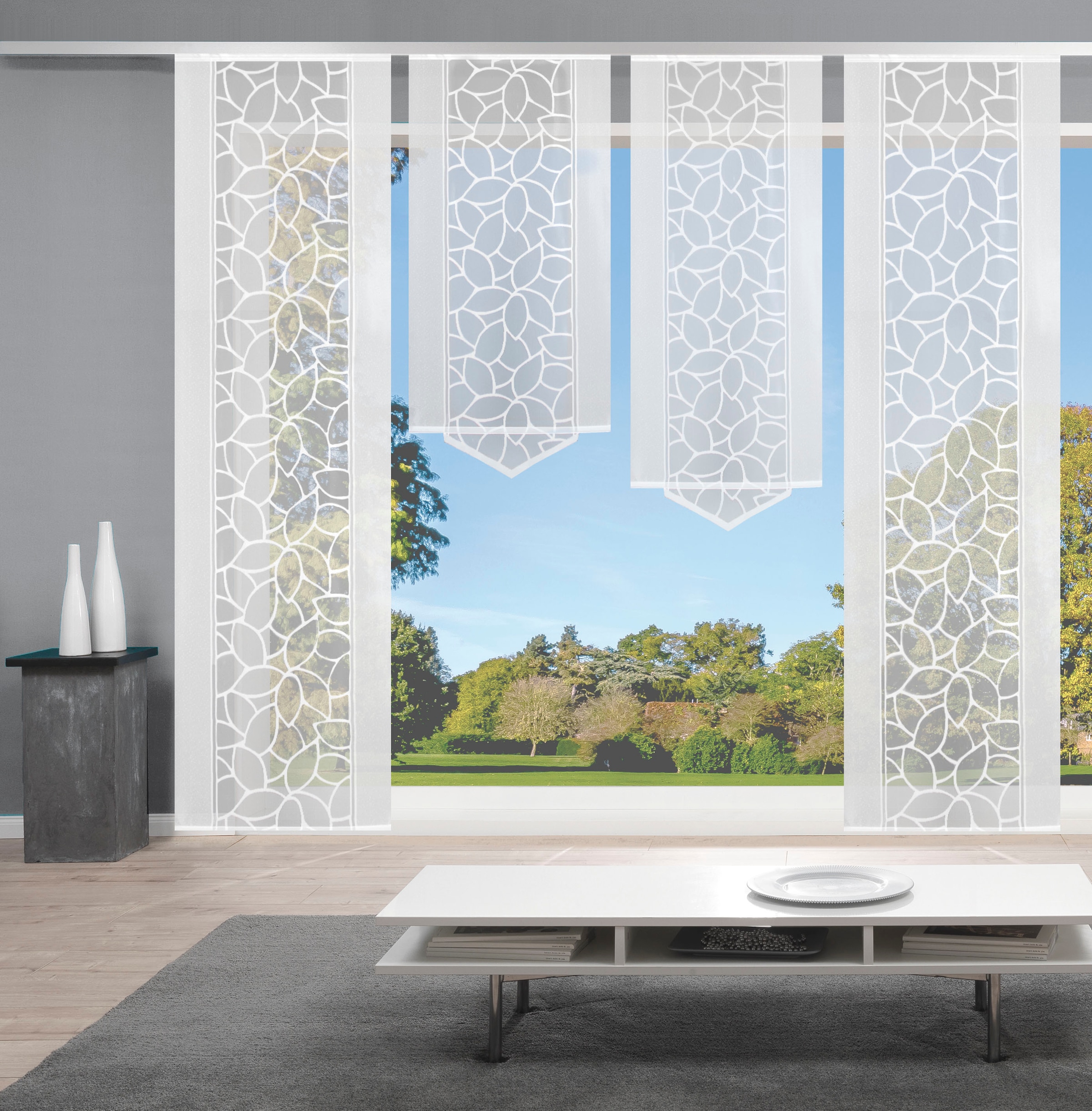 Image of HOME WOHNIDEEN Schiebegardine "JENNA" Klettband 4 Stk. tlg. Schiebevorhang Jacquard Set