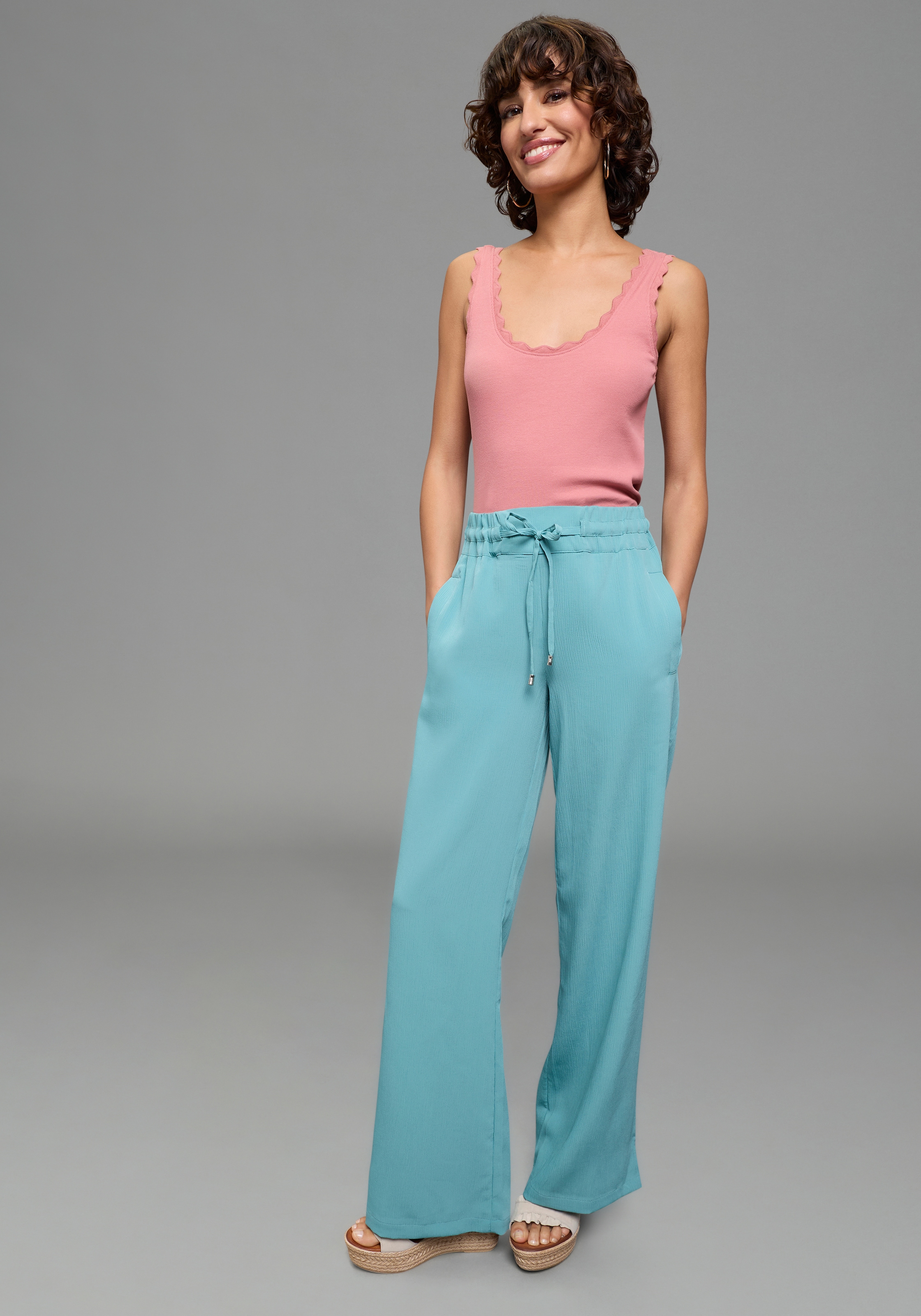 Laura Scott Pantalon à enfiler  weite Hose, mit Gummizug am Bund, mit Schlitz am Beinabschluss