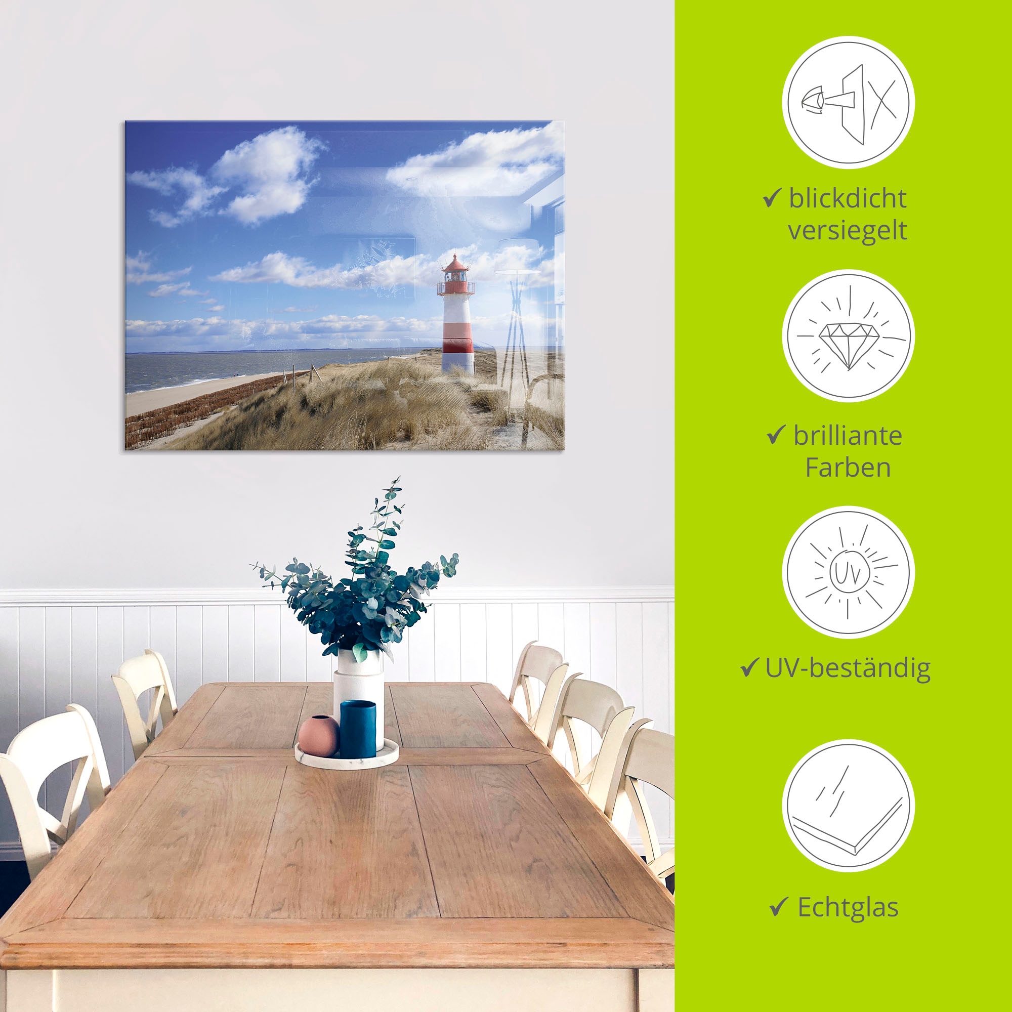 Artland Glasbild »Leuchtturm Sylt«, Gebäude, (1 St.), in verschiedenen Grössen