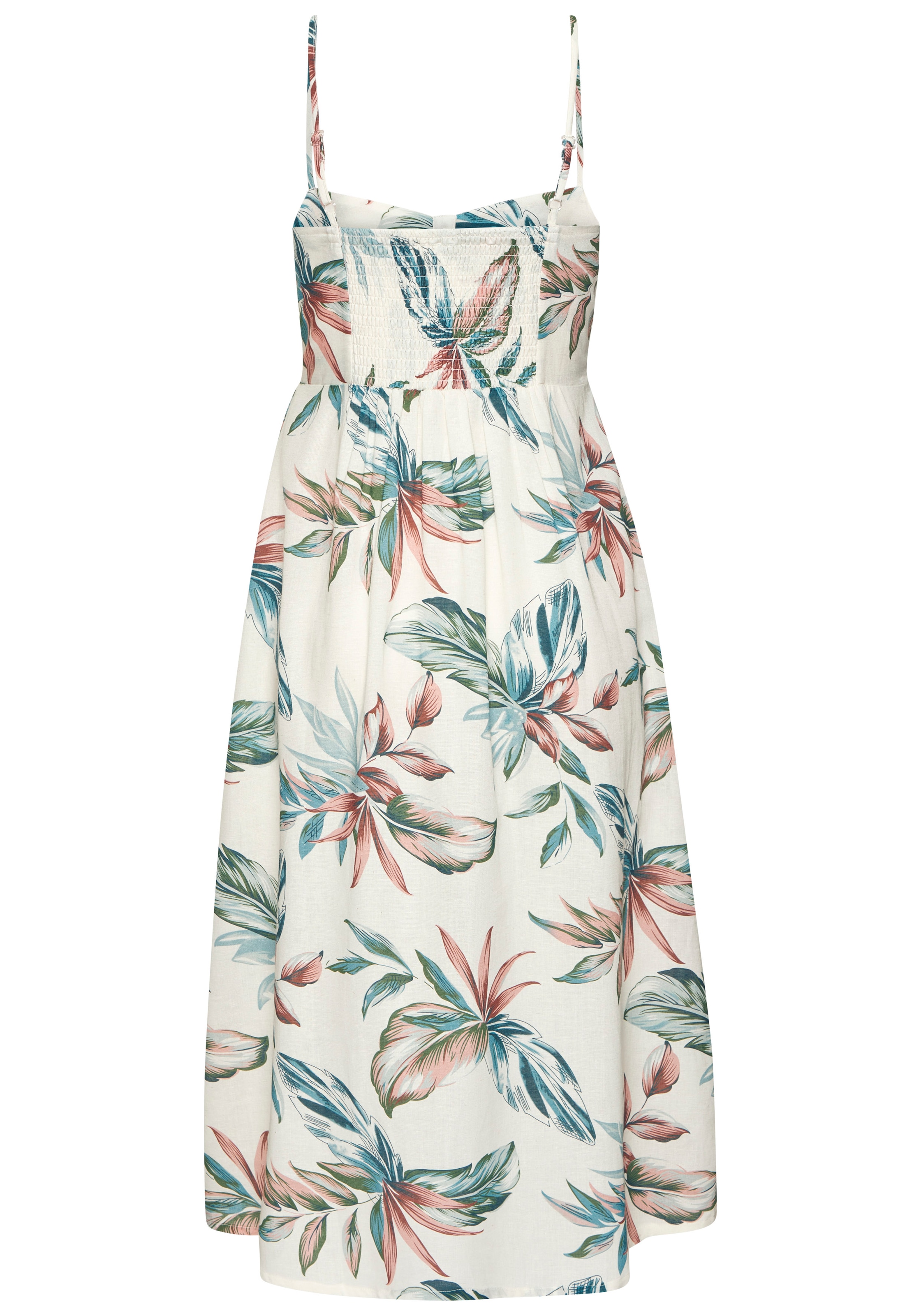LASCANA Robe midi »mit floralem Druck aus Webware mit Leinenanteil« Sans poches Spaghettikleid, elegantes Sommerkleid, Webkleid mit Alloverdruck