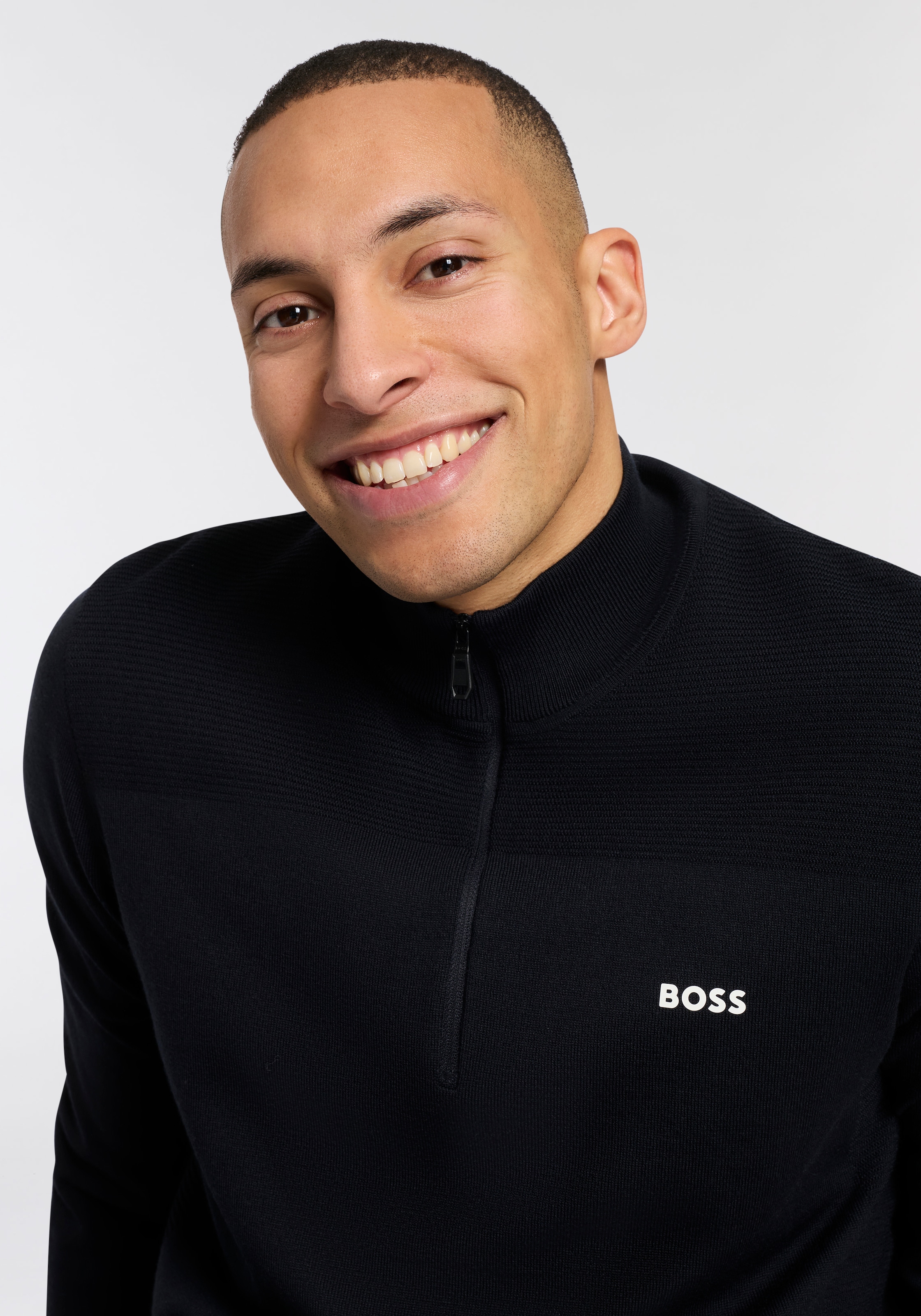 BOSS GREEN Pull en tricot Stehkragen mit Reissverschluss, Regular Fit,