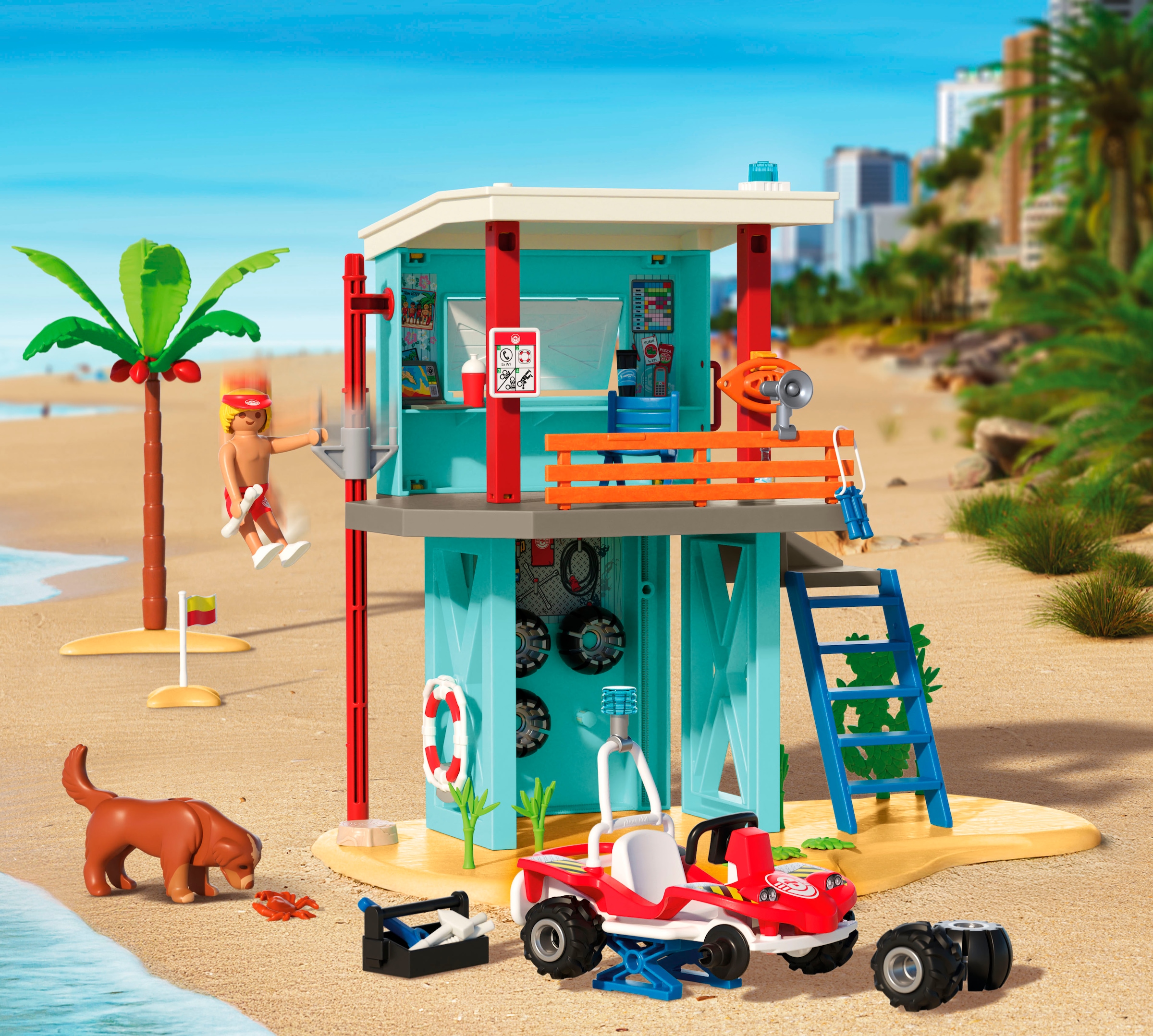 Playmobil® Konstruktions-Spielset »Rettungsturm mit Beach buggy (71903), My Life« Made in Europe