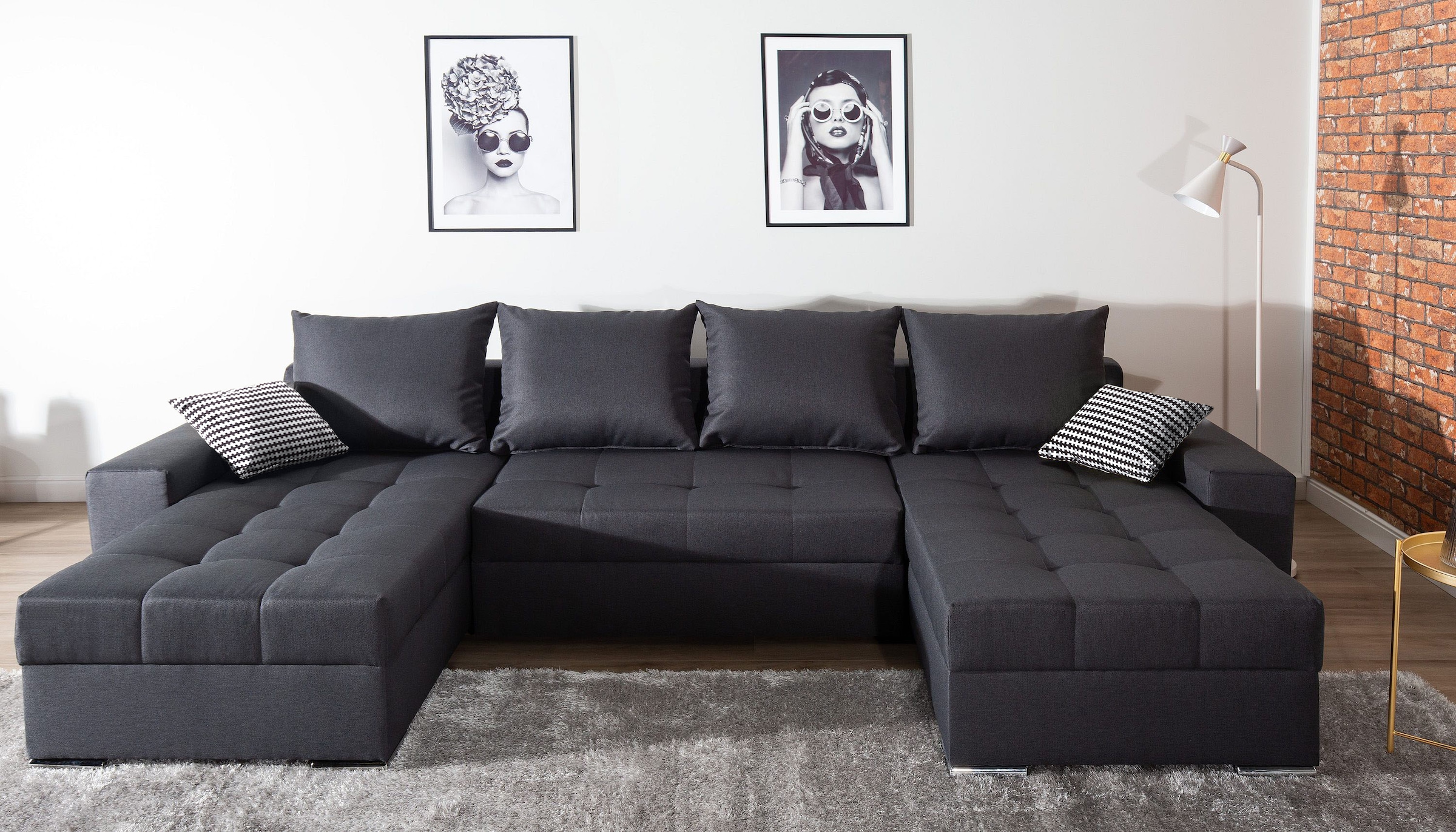 COLLECTION AB Wohnlandschaft »Josy XL U-Form, Breite: 313 cm« mit Bettfunktion, Bettkasten & 2 Zierkissen, Federkern