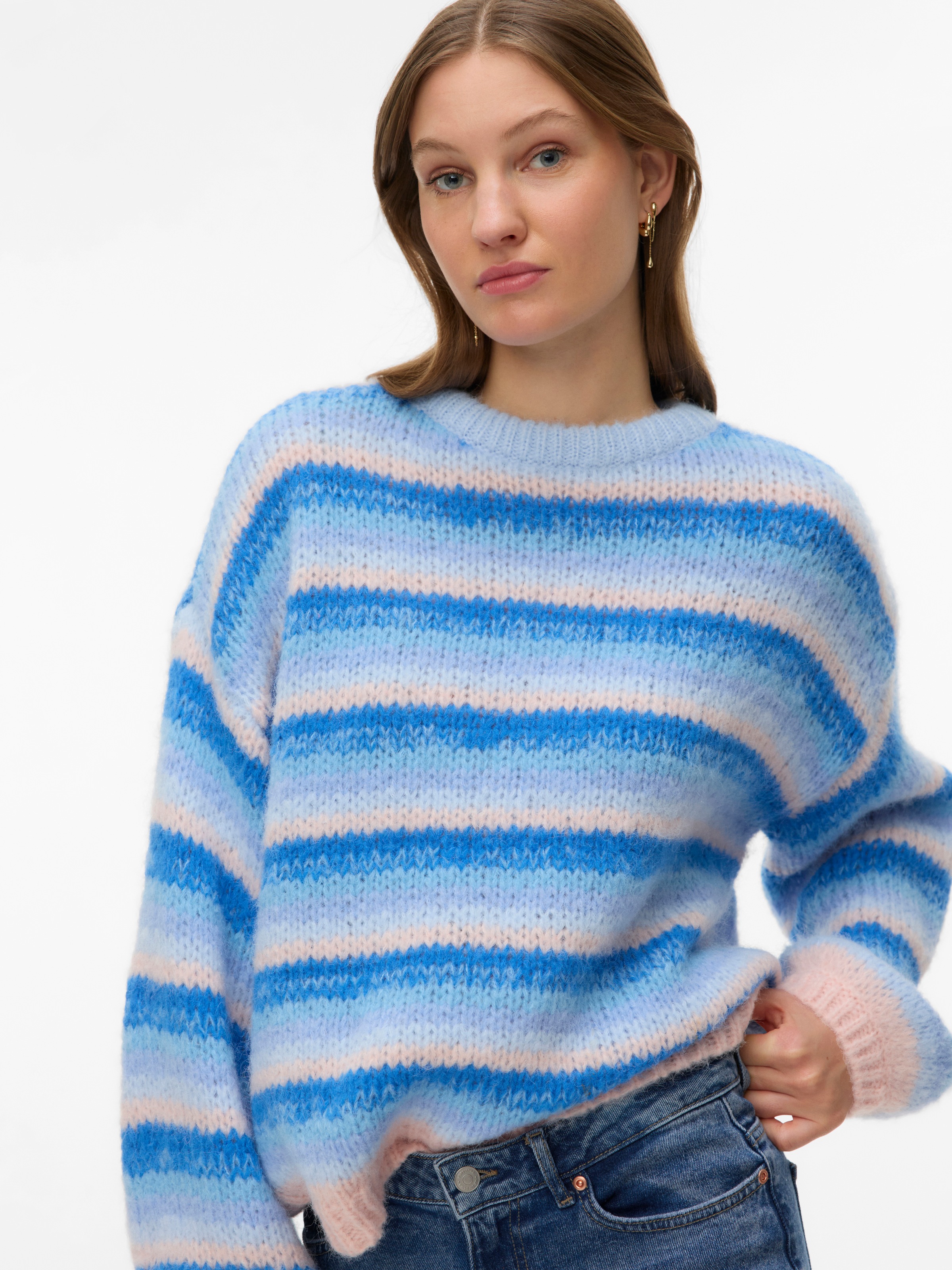 Image of Vero Moda Strickpullover "VMMAYBE STRIPE LS O-NECK PULLOVER NOOS" Kunstfaser, loose fit