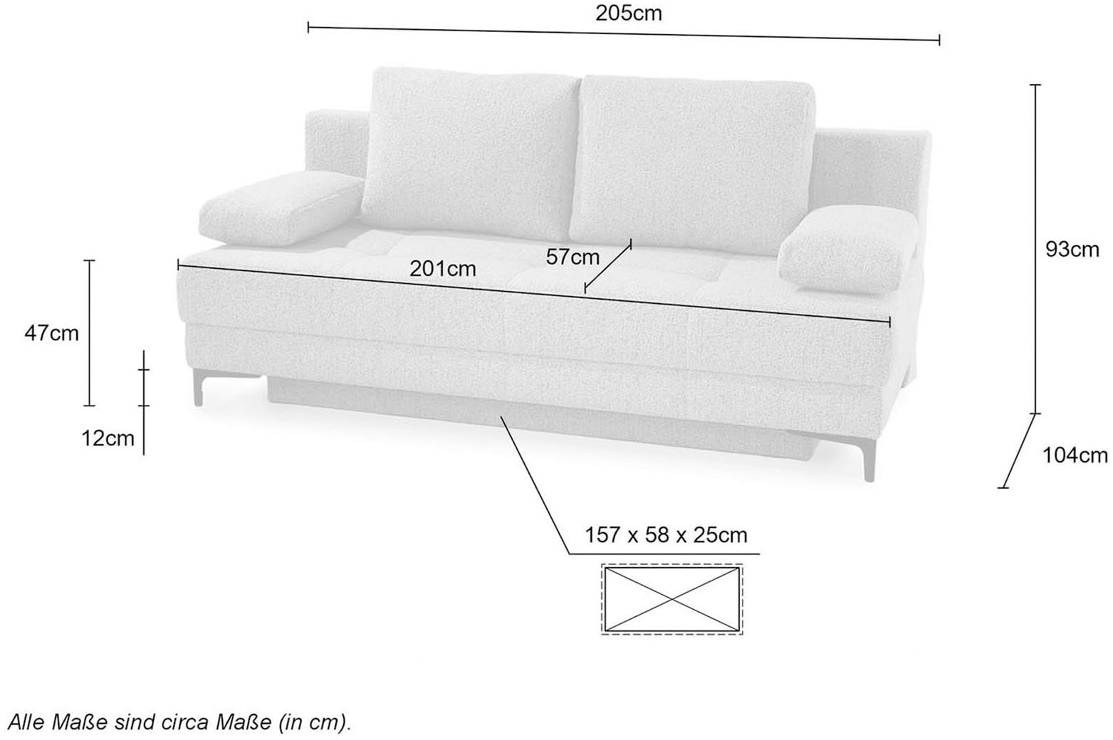 Jockenhöfer Gruppe Canapé-lit »Felix, B: 205 cm, Liegefl. 155x201 cm, Dauerschlafsofa, inkl. Topper« Incluant fonction couchage et coffre de lit, garnissage à ressorts
