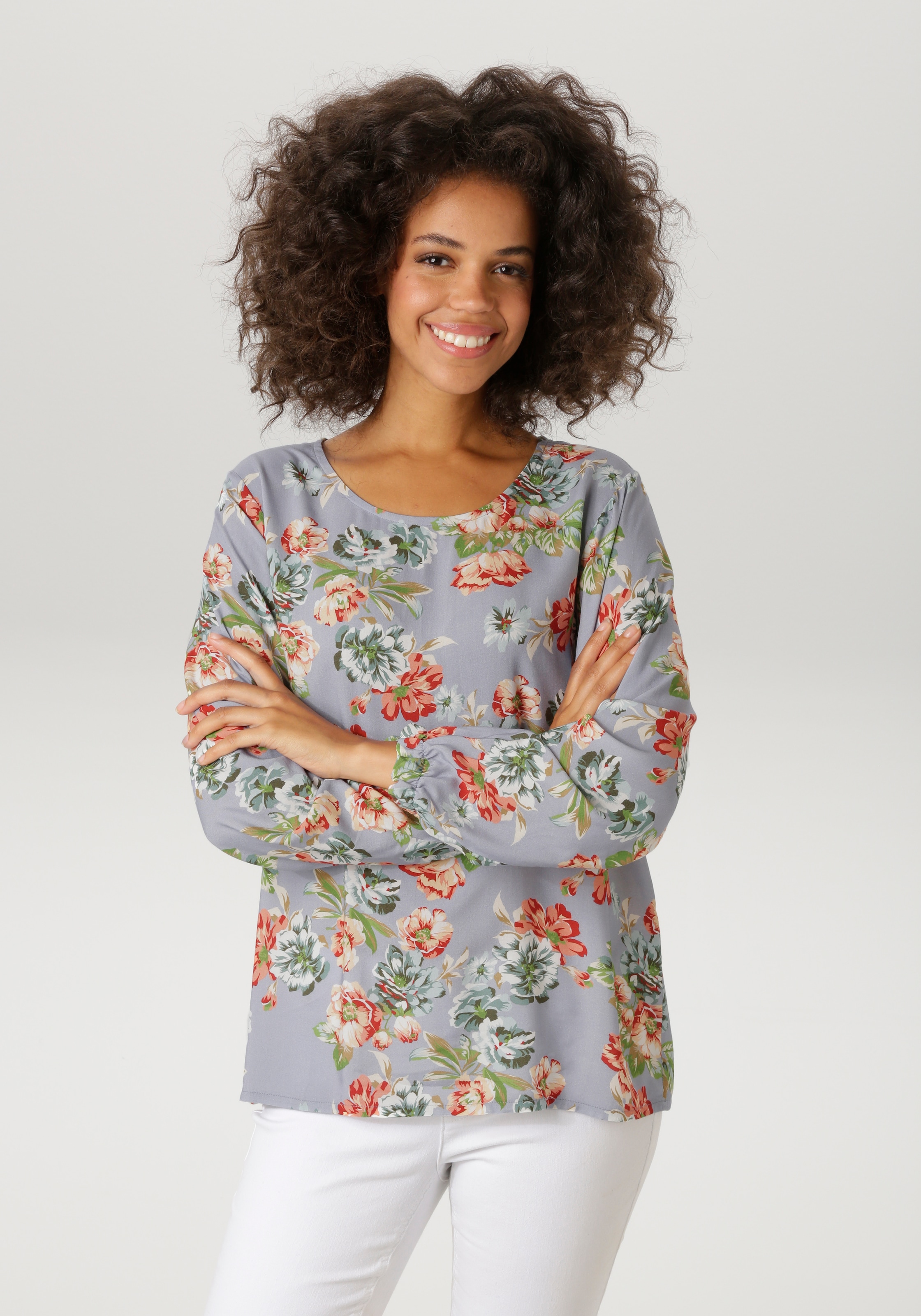 Image of Aniston CASUAL Schlupfbluse mit farbenfrohen Blumendruck - jedes Teil ein Unikat