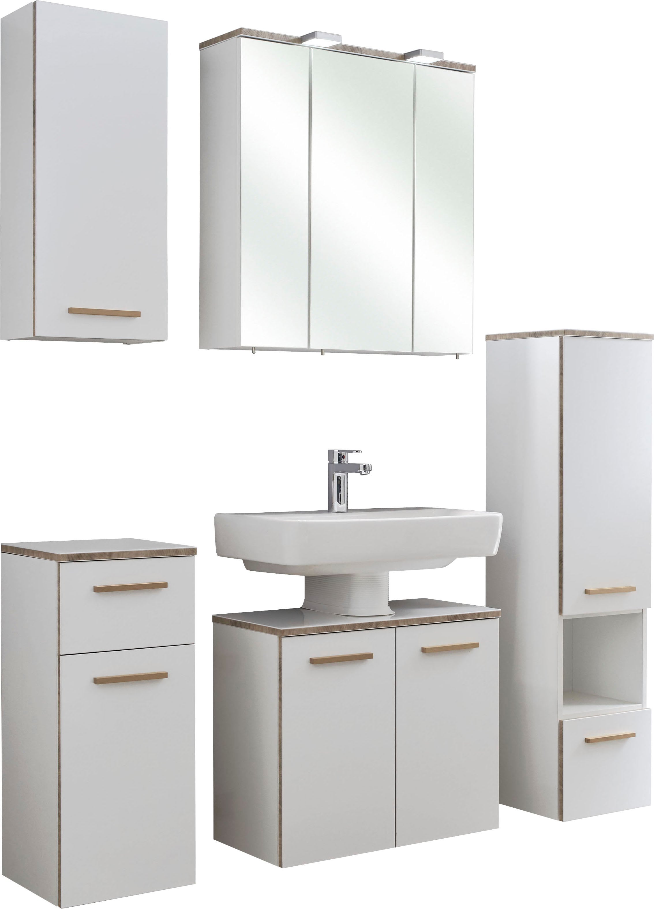 Image of Saphir Badmöbel-Set "Quickset 931 5-teilig, Waschbeckenunterschrank mit LED-Spiegelschrank" Set, 5 Stk. tlg.