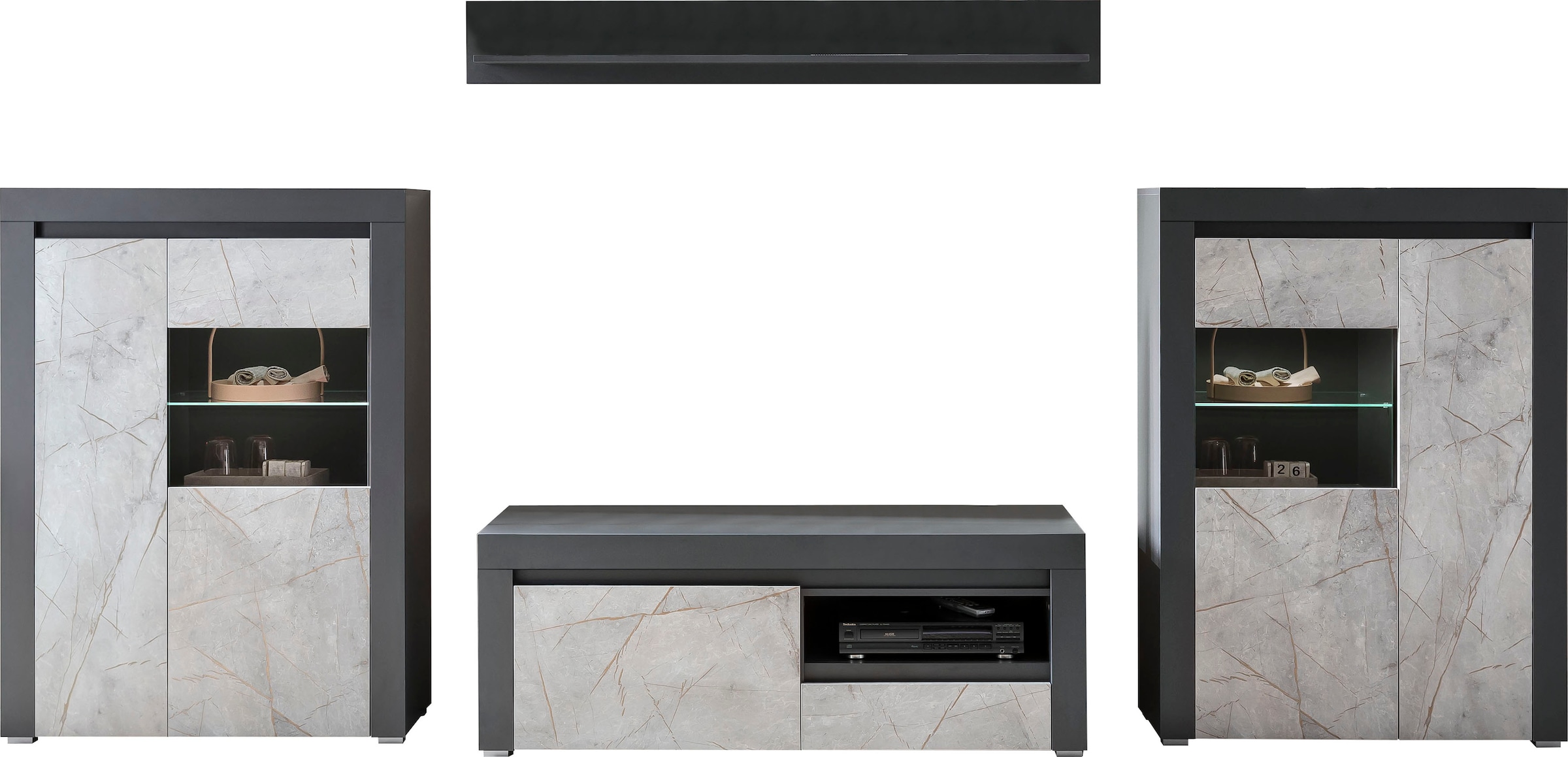 Home affaire Wohnwand »Stone Marble«, Möbelstücken, versandkostenfrei (4 St.), grifflosen 350 aus bestehend auf cm Design, in Breite vier