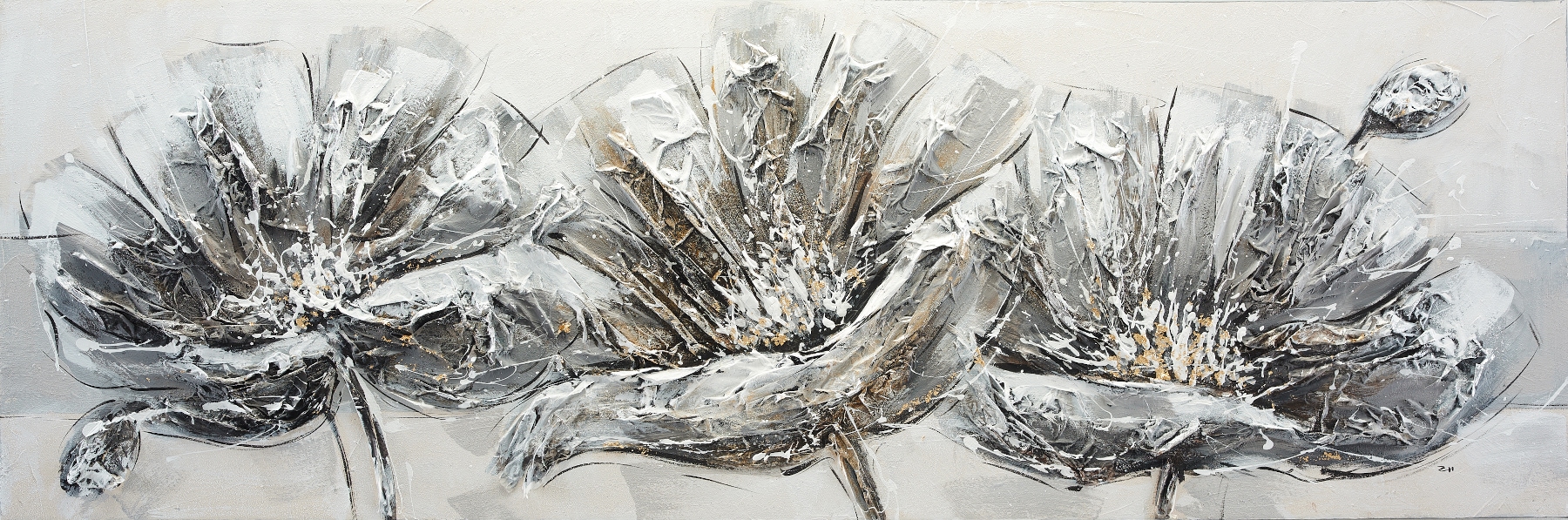 Image of Bönninghoff Ölgemälde "handarbeit BLUMEN 40x120 cm – Wandbild Kunst Deko modern" Blumen Blumenbilder 1 Stk. tlg. handgefertigt, jedes Bild ein Unikat