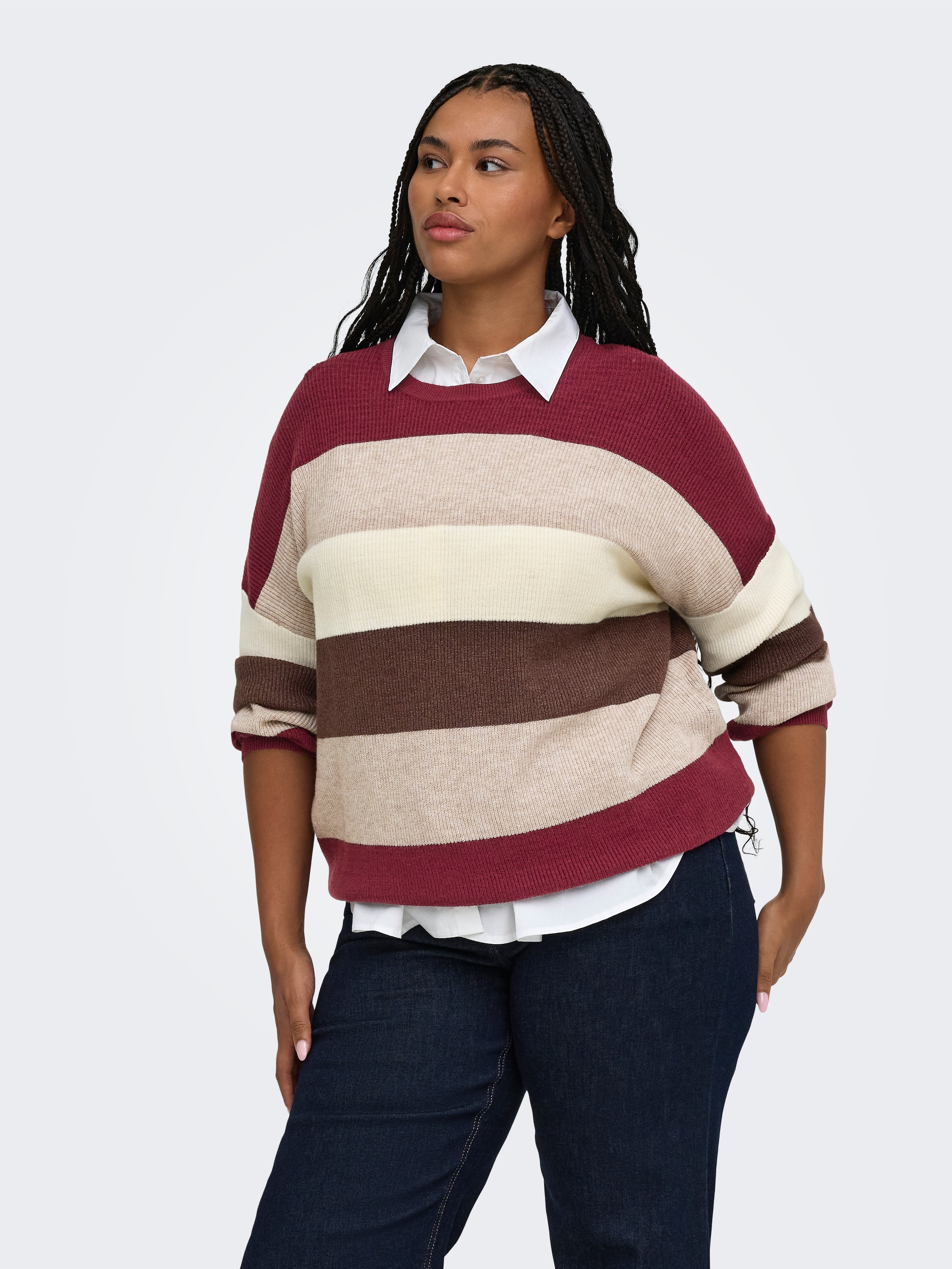 Image of ONLY CARMAKOMA Strickpullover "CARATIA L/S STRIPE PULLOVER KNT NOOS" Viskosemischung