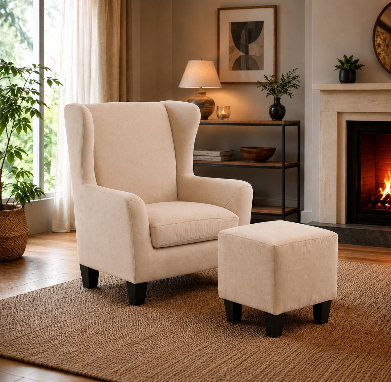 Home affaire Fauteuil à oreilles »Chilly, Sessel mit Hocker« Ensemble, bestehend aus Sessel und Hocker, 2 cuis tlg. in Cord und Microfaser-Bezug, Unser Dauertiefpreis