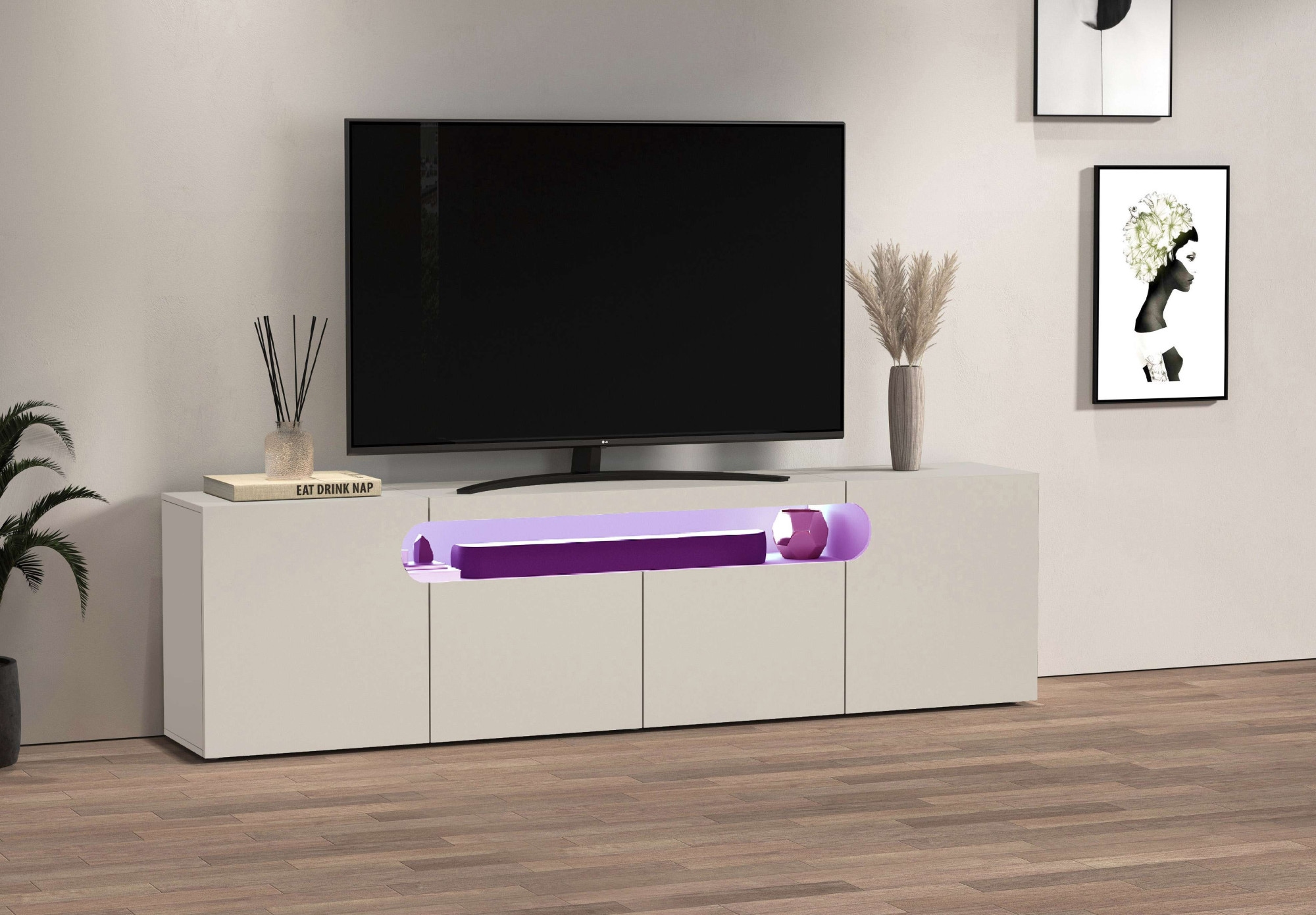 GOODproduct Table basse »REAL,Lowboard,TV-Kommode,TV-Möbel,TV-Bank« 1 cuis tlg. Avec 4 portes, dont 2 arrondies formant une niche ovale ouverte