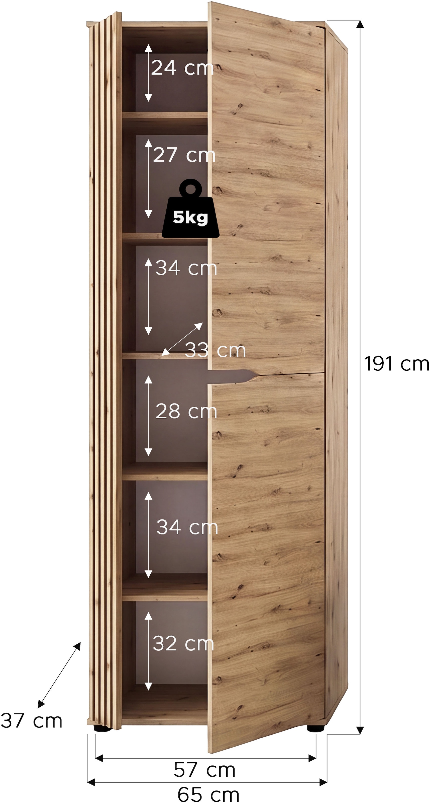 GOODproduct Armoire vestiaire »FJELL, Breite 65cm, 2 Türen, 4 Einlegeböden, 6 Fächer, 1 Kleiderstange« armoire, placard, armoire d'entrée, armoire de couloir, armoire polyvalente