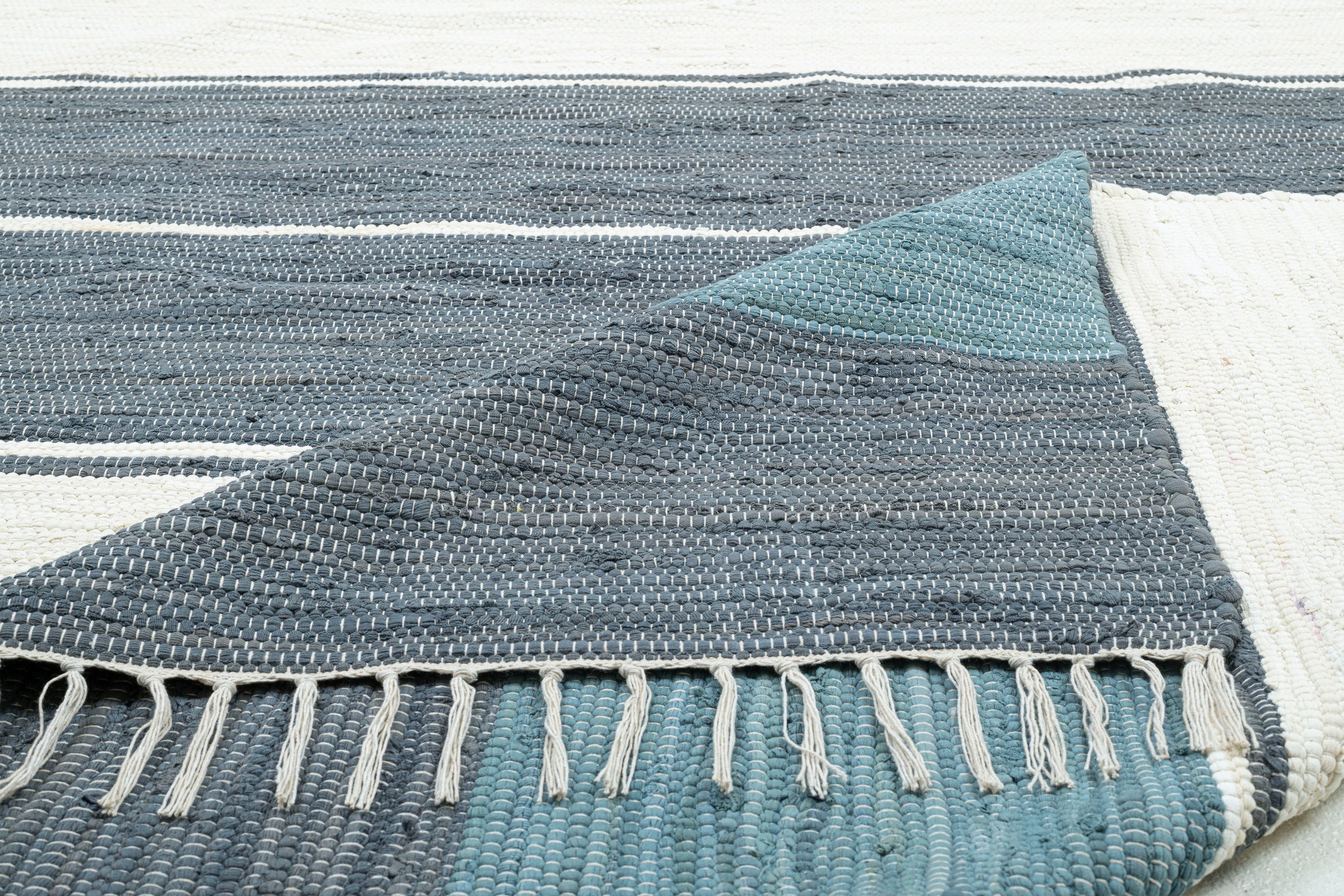 THEKO Teppich »Stripe Cotton«, rechteckig, 5 mm Höhe, Flachgewebe, gestreift, reine Baumwolle, handgewebt, mit Fransen