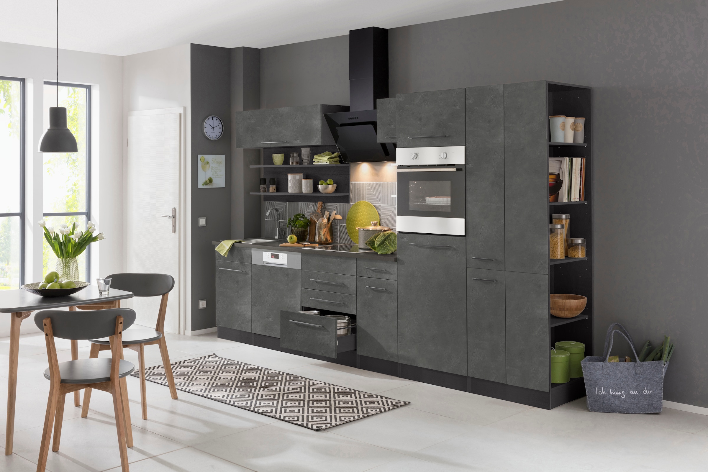 KOCHSTATION Kitchenette »KS-Tulsa« sans appareils électriques, largeur 300 cm, poignées métal noires, façades MDF