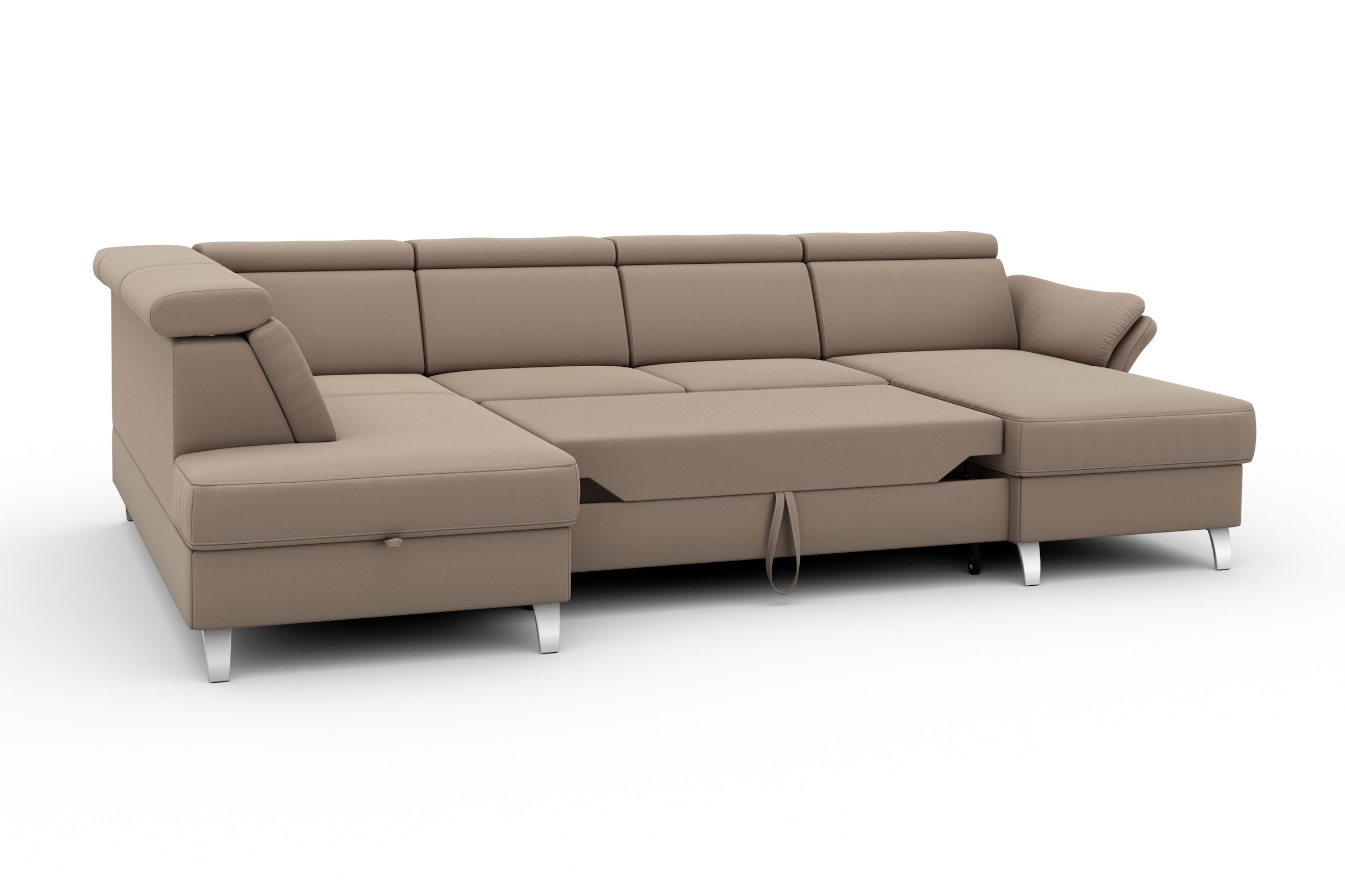 sit&more Wohnlandschaft »Vincenzo U-Form«, inklusive Kopfteilverstellung, wahlweise mit Bettfunktion, Bettkasten