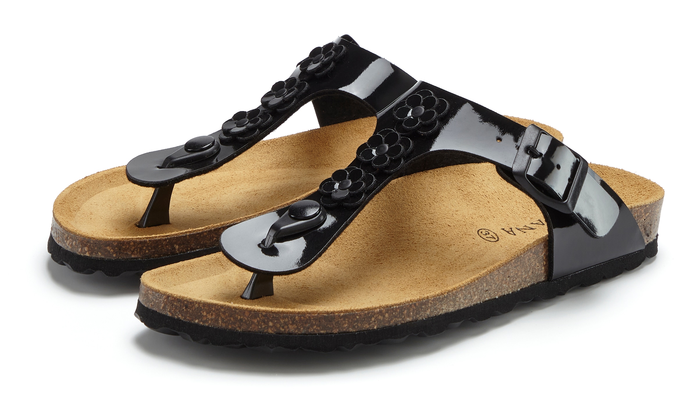 Image of LASCANA Zehentrenner "Sandale, Pantolette, offener Schuh, Sommerschuh," mit komfortablem Korkfussbett