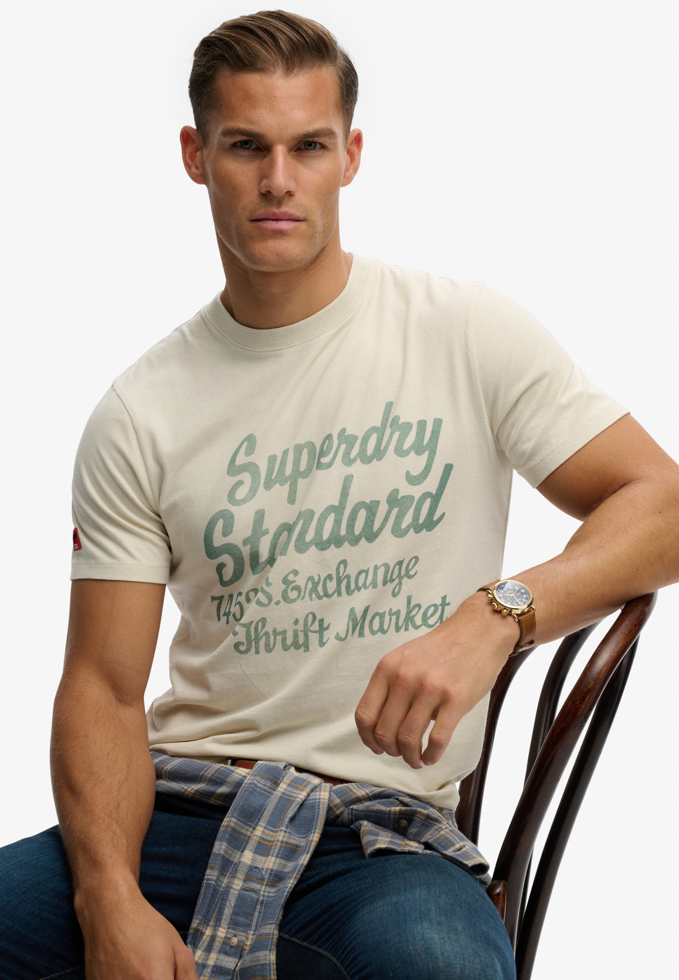 Superdry Shirt à col rond »Industry Worker Relaxed Tee« en coton et jersey simple, Regular Fit, avec imprimé, manches courtes