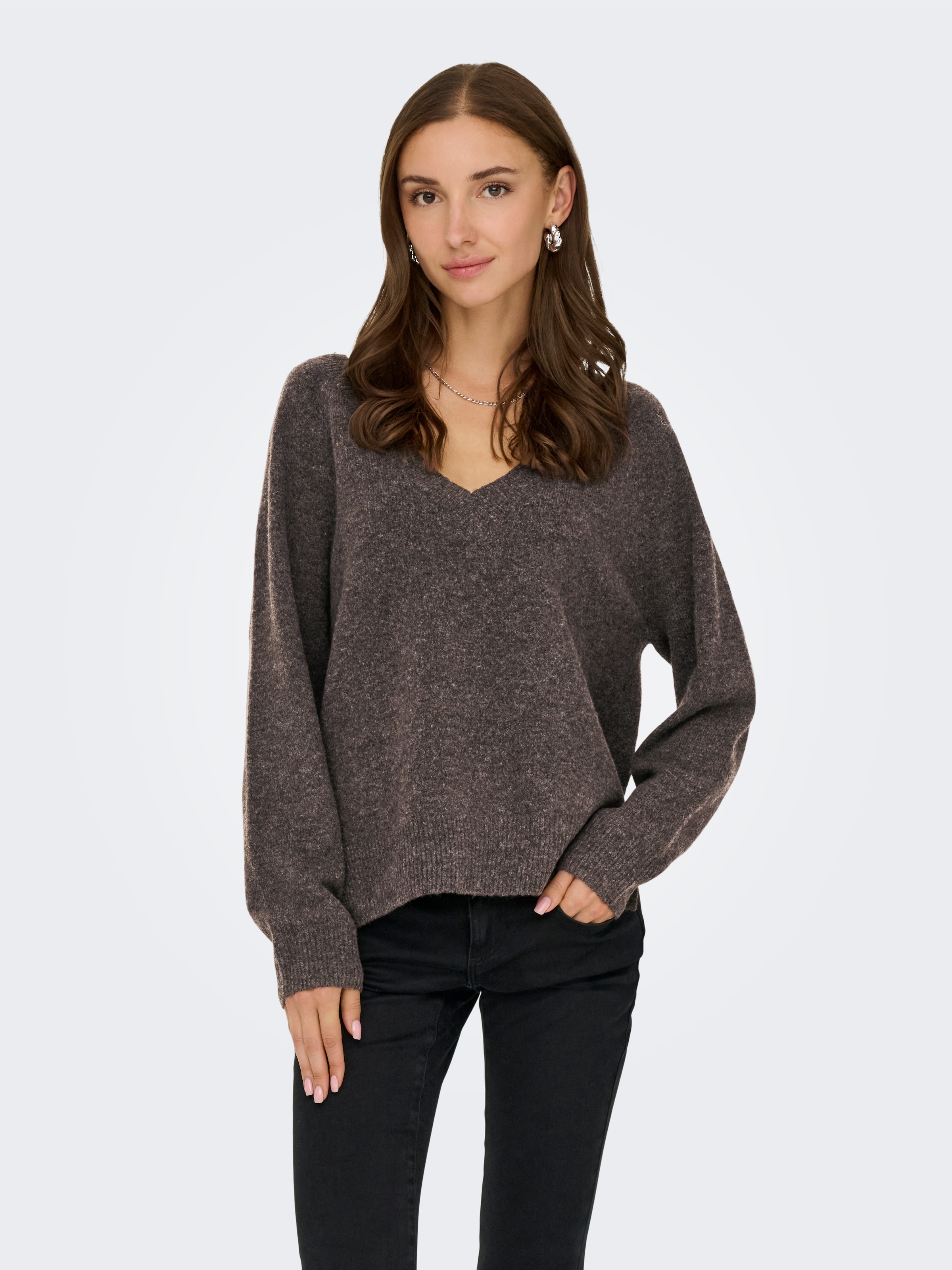 ONLY Strickpullover »ONLRENE LS V-NECK REVERSIBEL KNT NOOS« Materialmix, regular fit