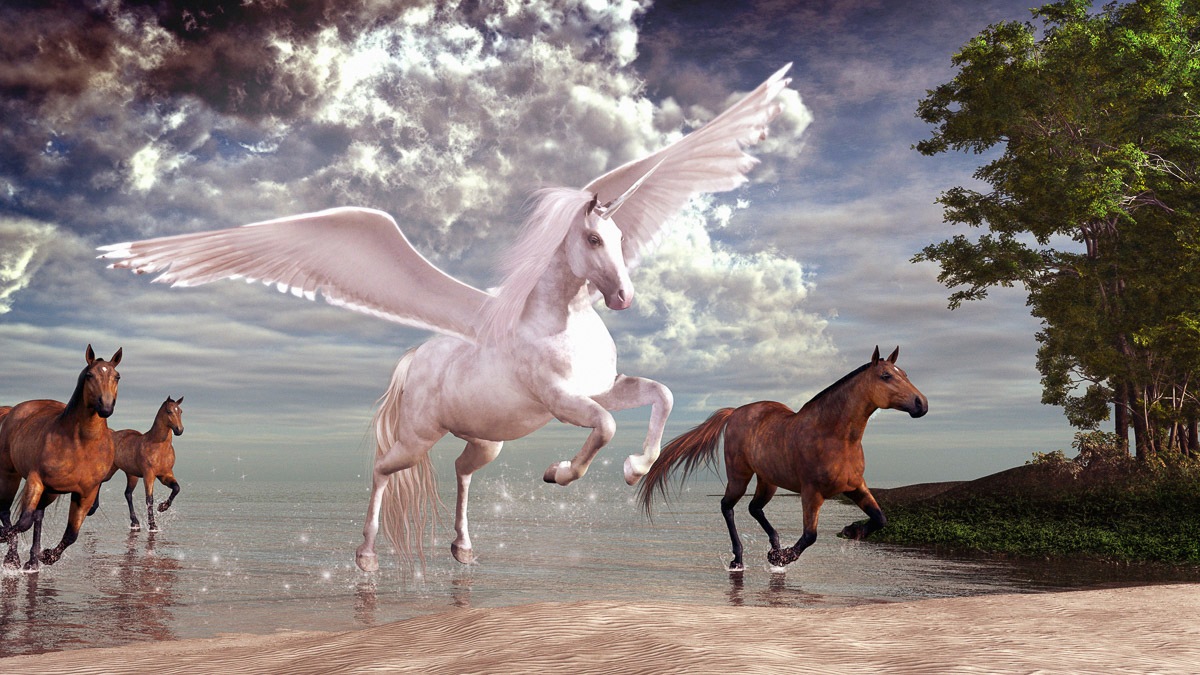 Image of Papermoon Fototapete »Pegasus und Pferde«, Vliestapete, hochwertiger Digitaldruck, inklusive Kleister bei Ackermann Versand Schweiz