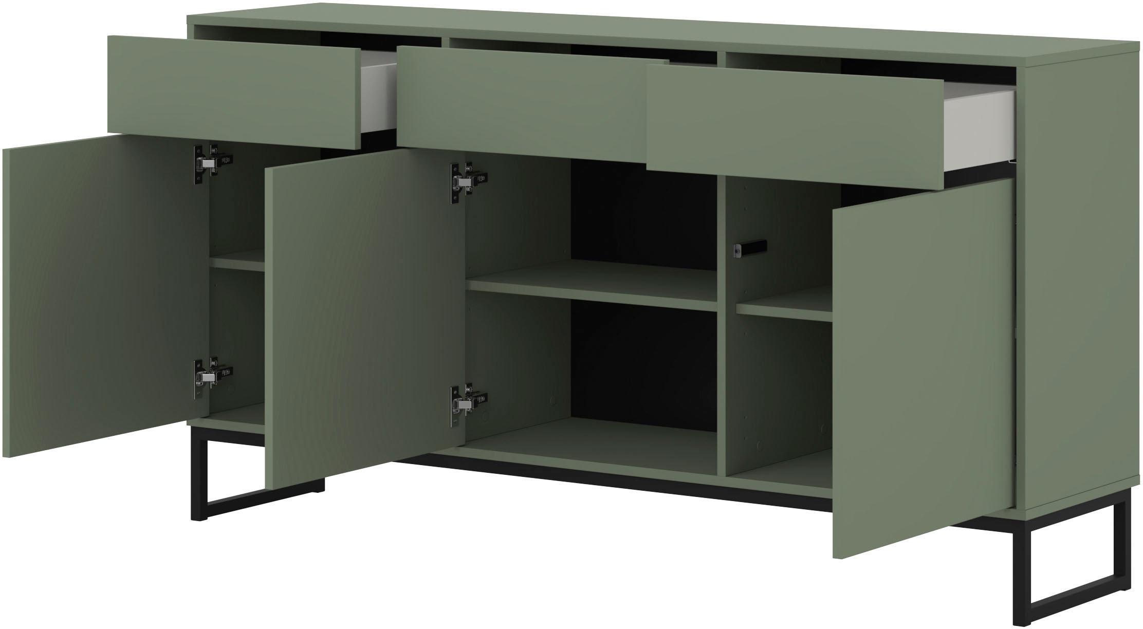 GOODproduct Sideboard »Loft, Breite 157 cm, grifflose Kommode 3 Türen/3 Schubkästen.« Schubladenschrank mit viel Stauraum, Einlegeböden verstellbar