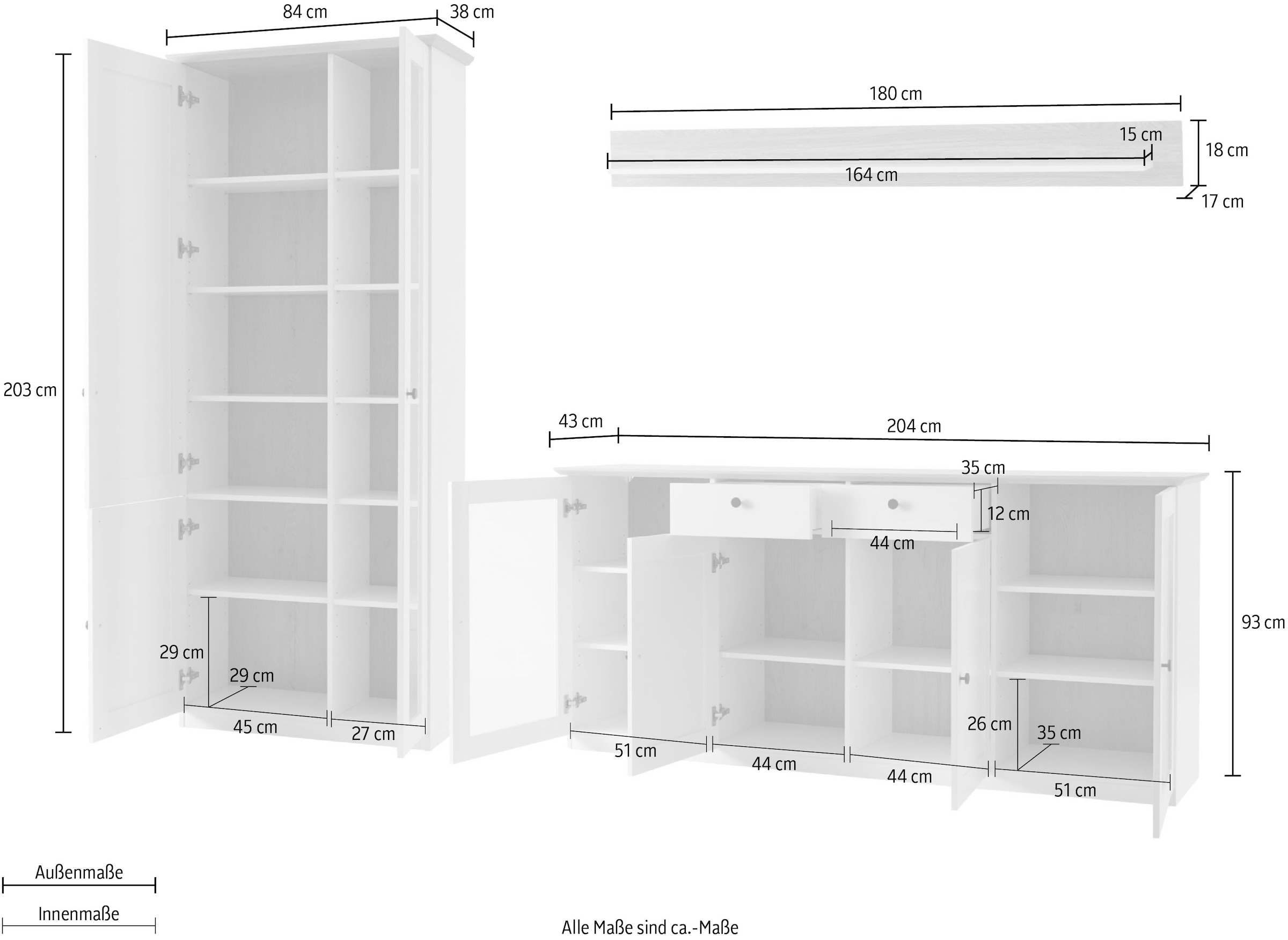 GOODproduct Wohnwand »Brest, Anbauwand im Landhausstil, Komplettset, Wohnzimmer-Set« Set, 3 Stk. tlg.