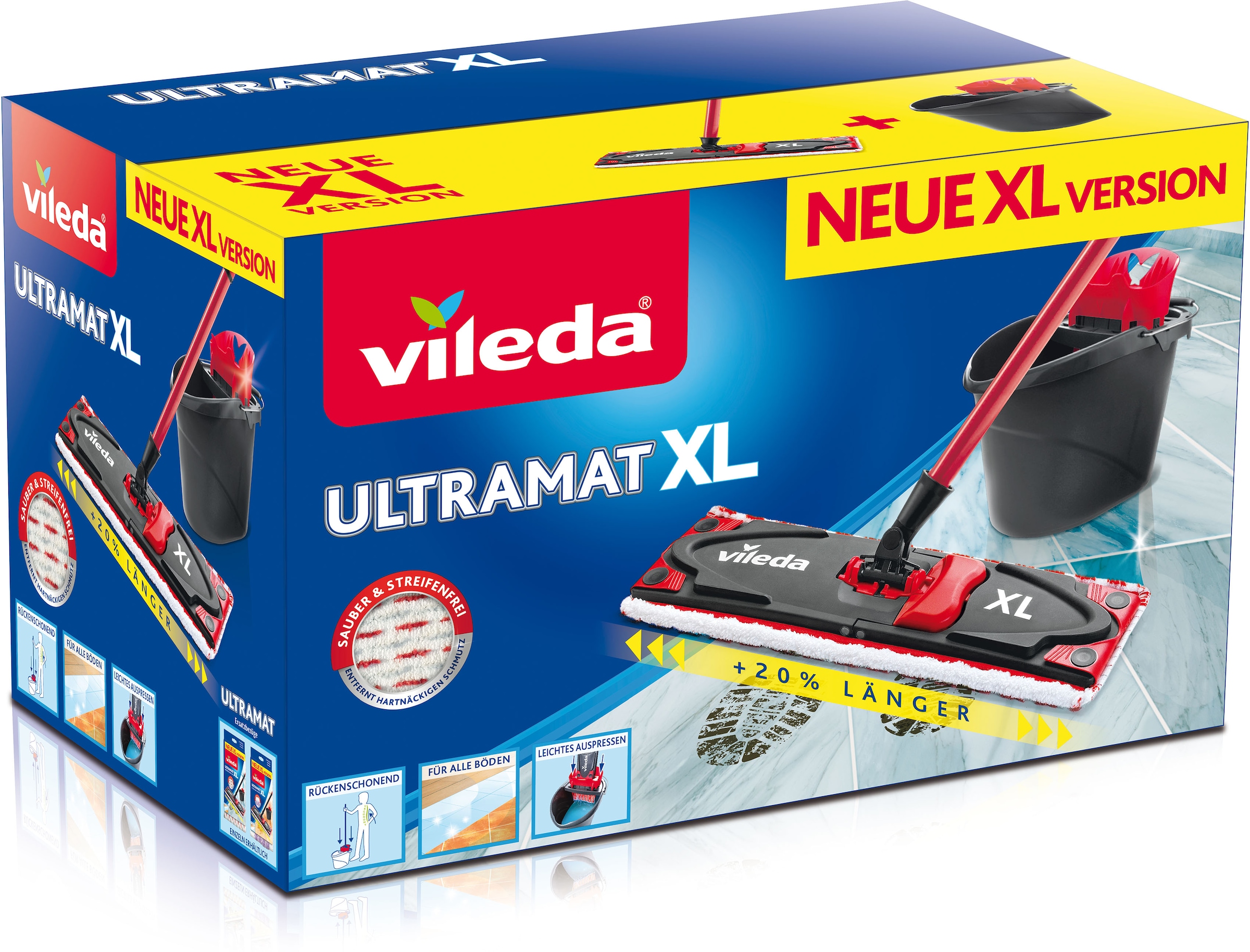 Vileda Bodenwischer-Set »Ultramax XL«, (Set, mit bequem Eimer) ULTRAMAX Wischbezug, St.), (Stiel, kaufen XXL-Power-Zone, extragrossem 3