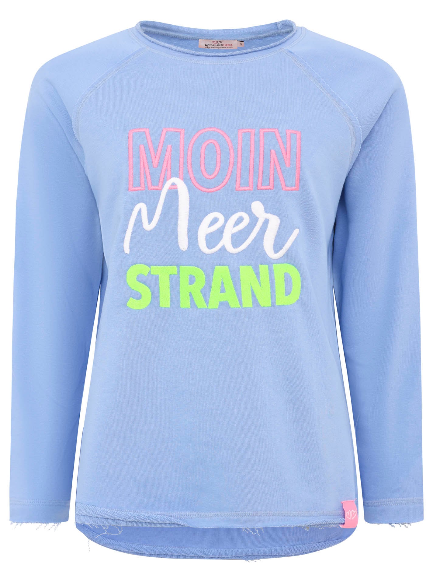Image of Zwillingsherz Hoodie ""Moin Meer Strand"", mit Used-Look Kanten und maritimer Stickerei