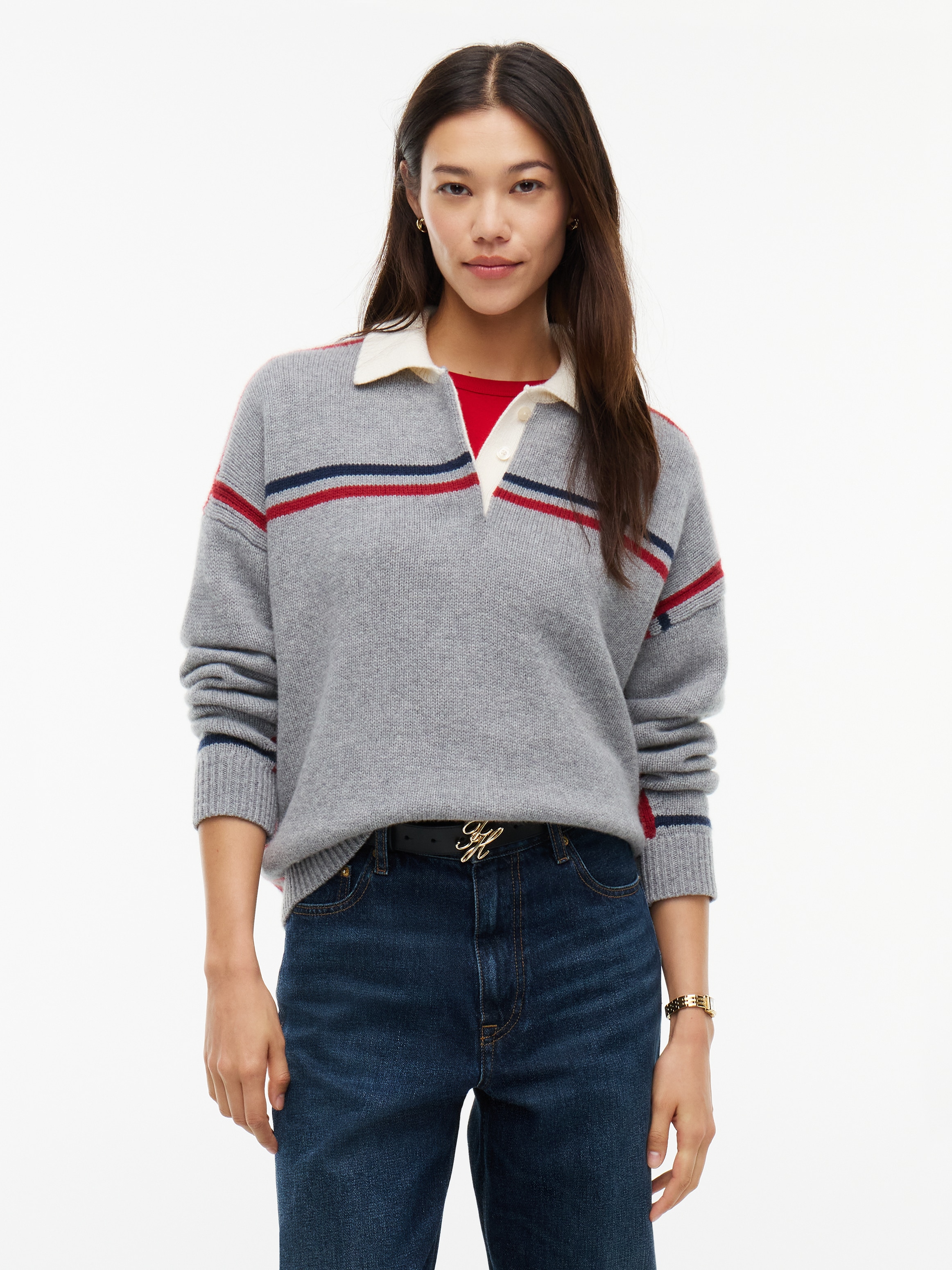 Image of Tommy Hilfiger Strickpullover "RWB POLO BOXY FIT SWT" aus reiner Wolle