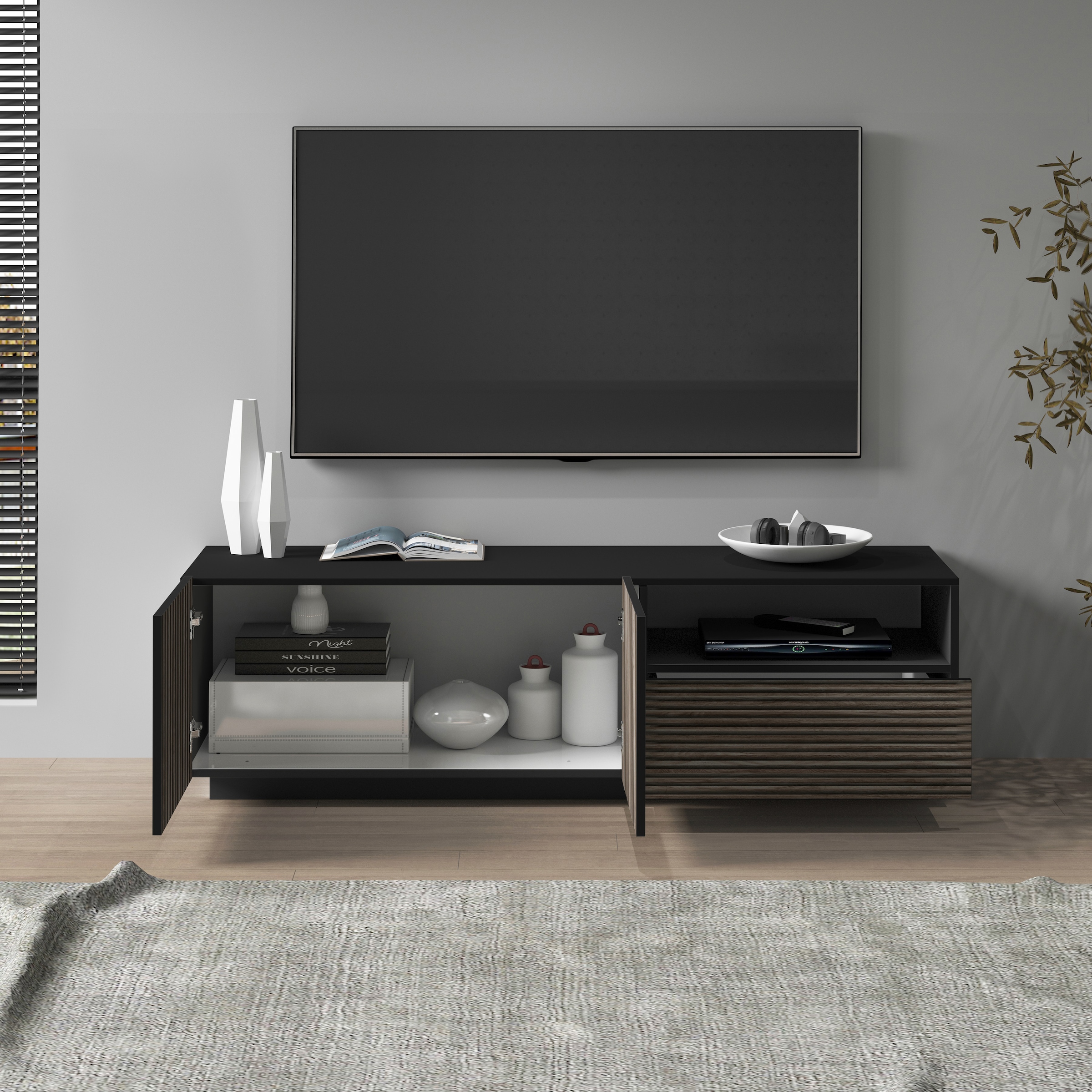 Home affaire Lowboard »Vega,Lowboard,TV Board,TV Schrank,150 cm« mit 2 Türen und 1 Schublade,Fronten mit Rillen-Optik