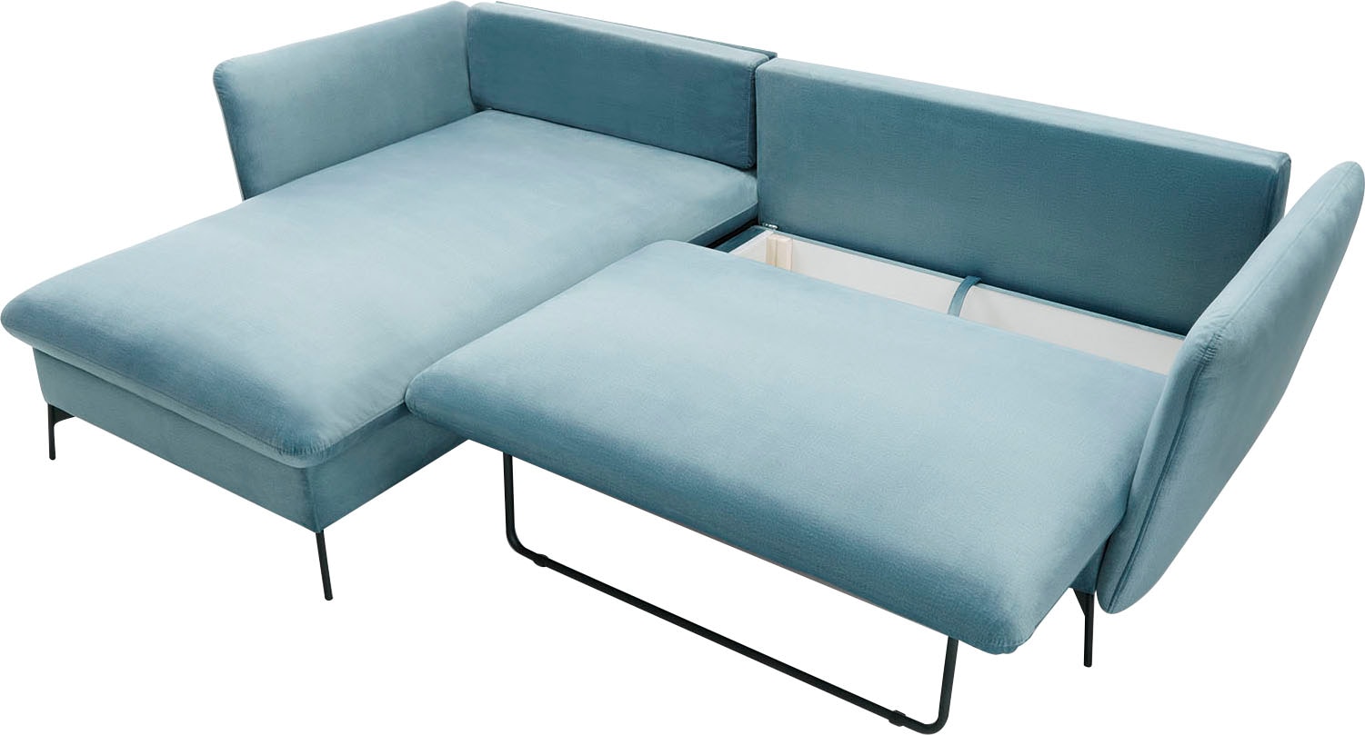 GOODproduct Canapé d'angle »LIVORNO,258 cm, L-Form,« fonction couchage et coffre (139/224cm), velours, structure, tissu tissé