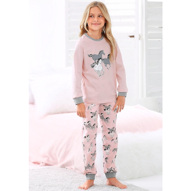 Modische petite fleur Pyjama, (2 tlg., 1 Stück), in langer Form mit Pferde  Print versandkostenfrei kaufen