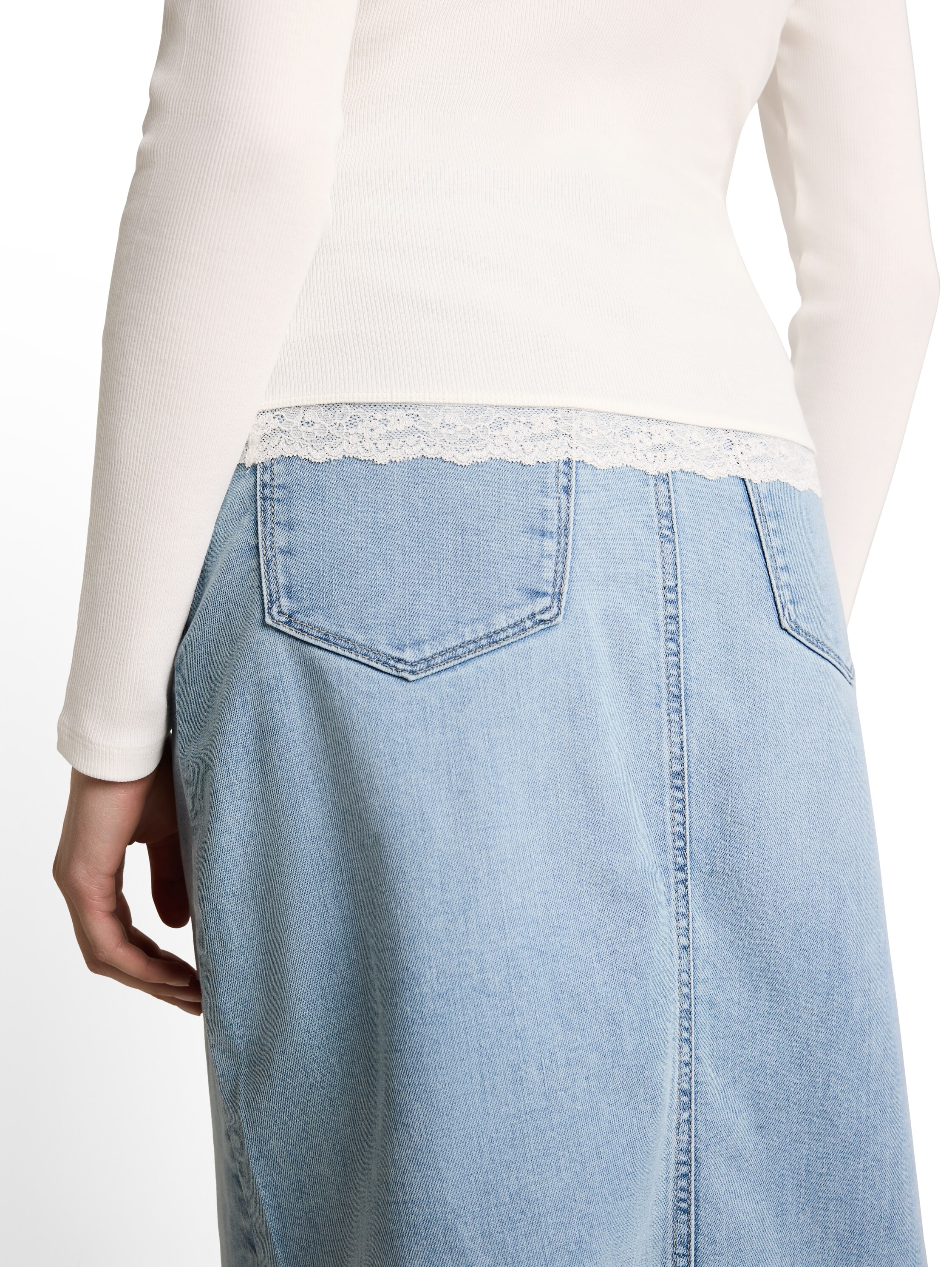 TOM TAILOR Denim T-shirt à manches longues avec bord crocheté à l'ourlet