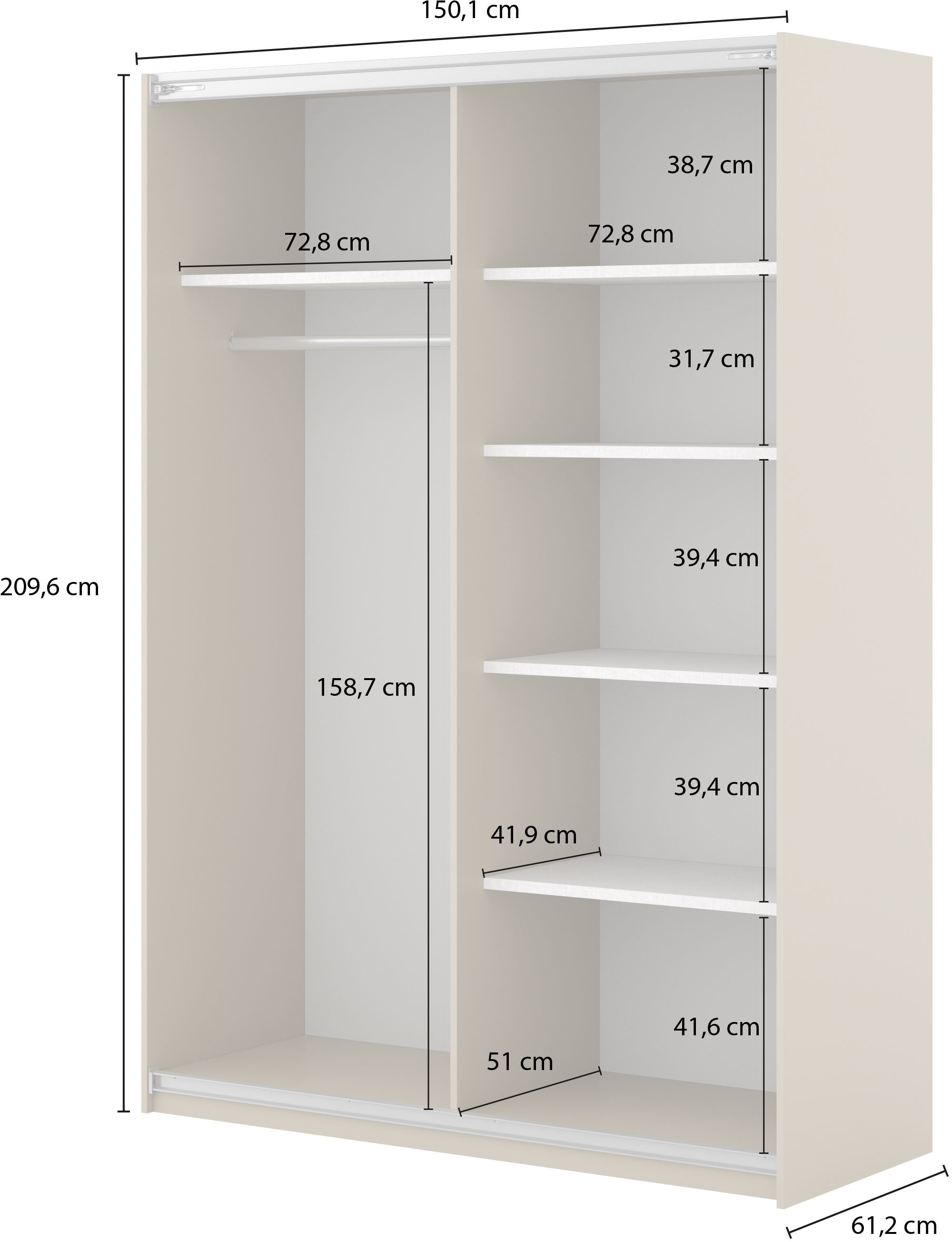 Home affaire Schwebetürenschrank »Niva, Garderobenschrank incl.kompletter Innenausstattung«, Moderner Kleiderschrank, Schiebetürenschrank, Lamellen, Wäscheschrank
