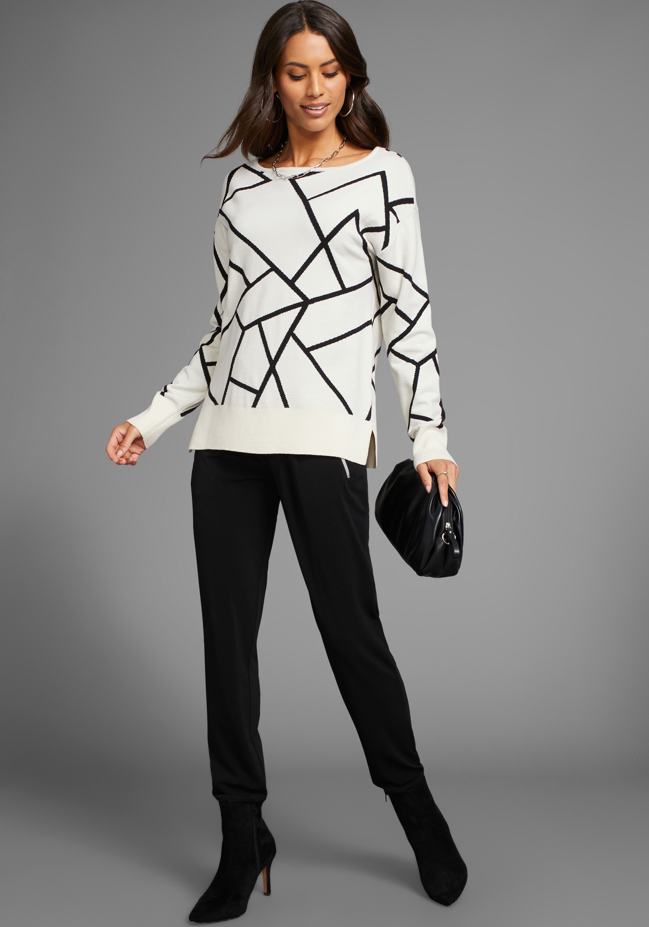 Laura Scott Jacquardpullover, mit Rundhalsausschnitt und modischem Muster